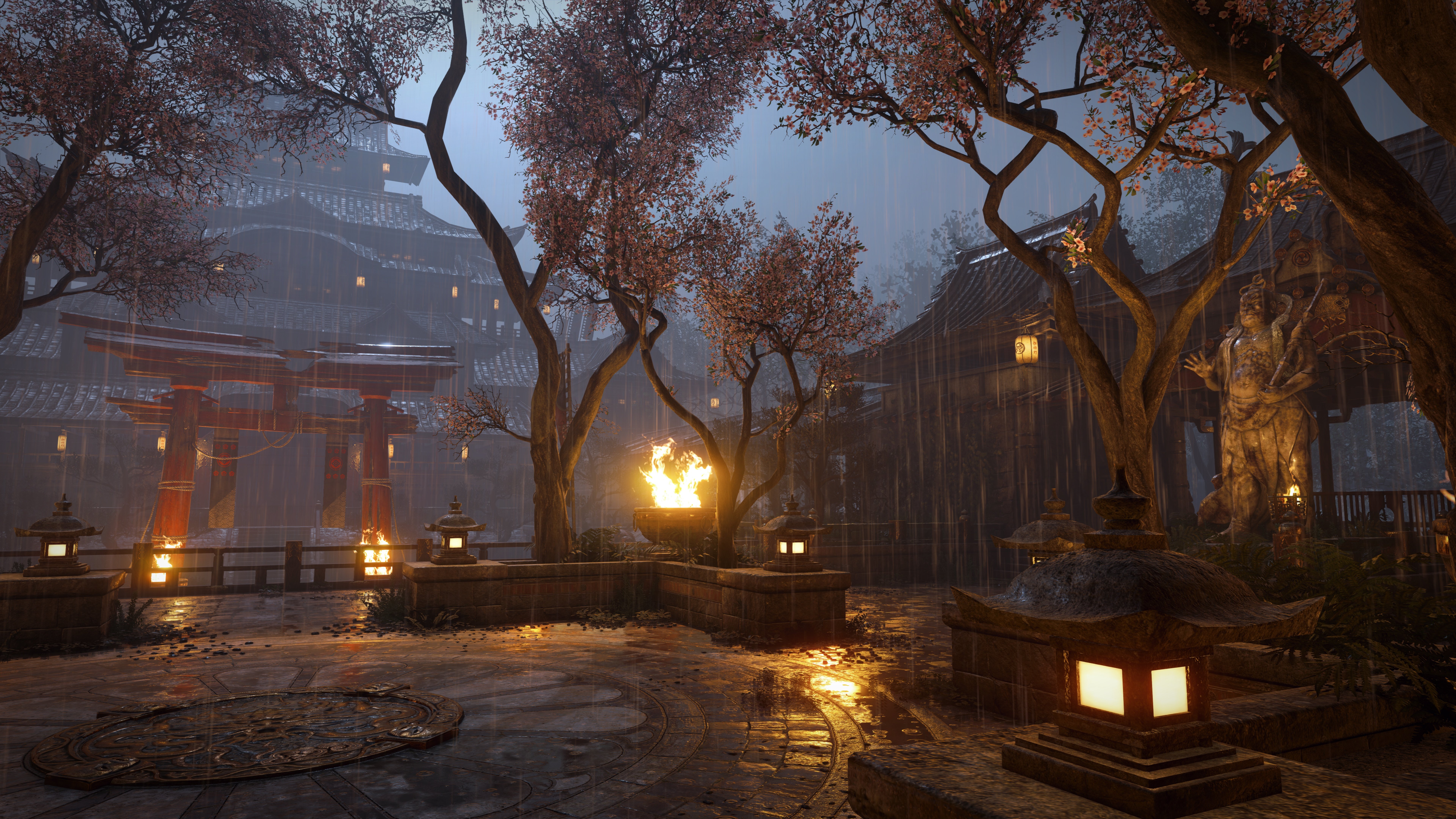 For Honor courtyard with torii gate and statue HD Wallpaper
