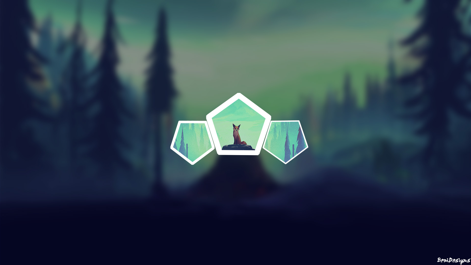 Fox in a forest with geometric shapes HD Wallpaper