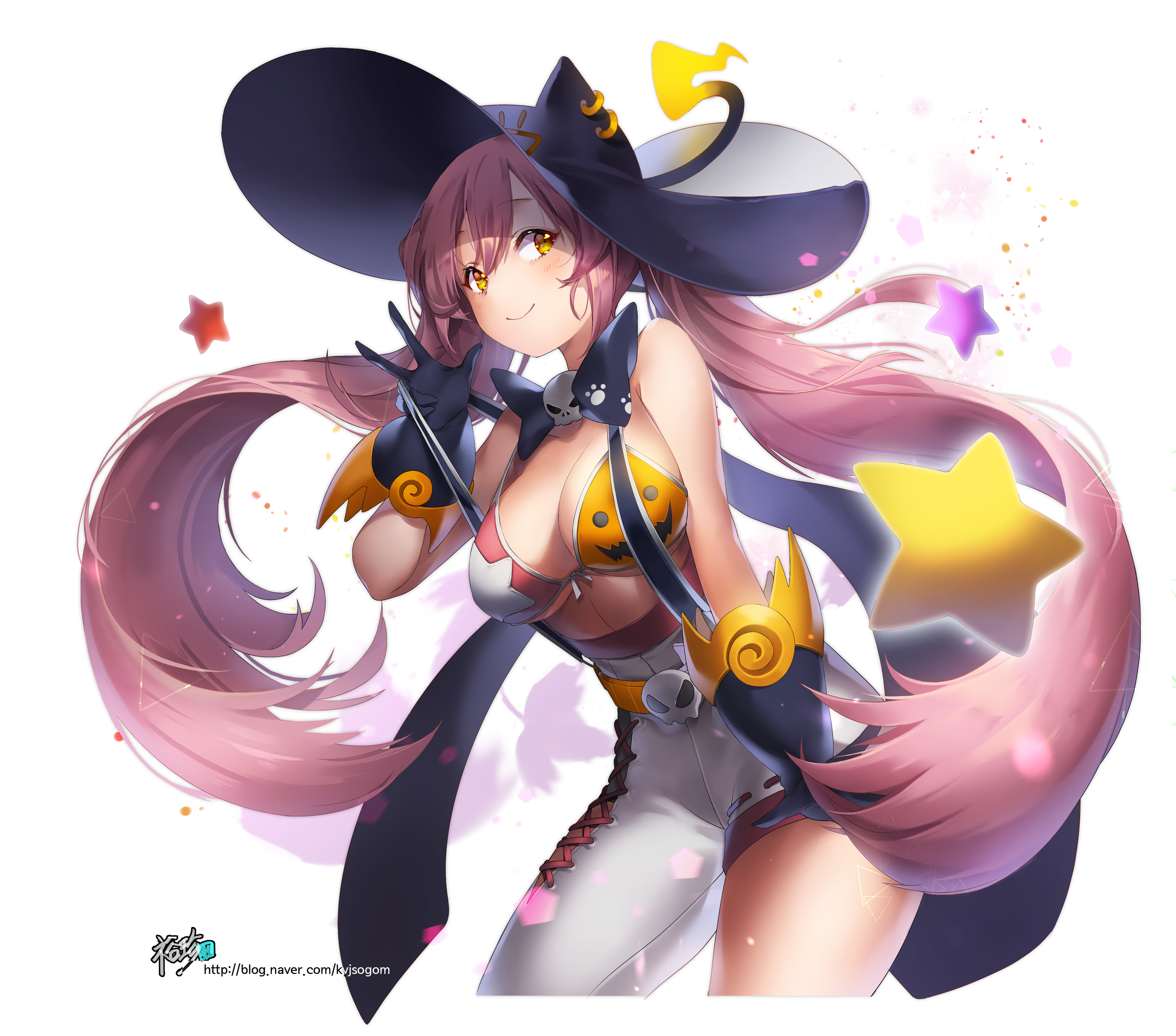 Anime girl in witch costume with stars HD Wallpaper
