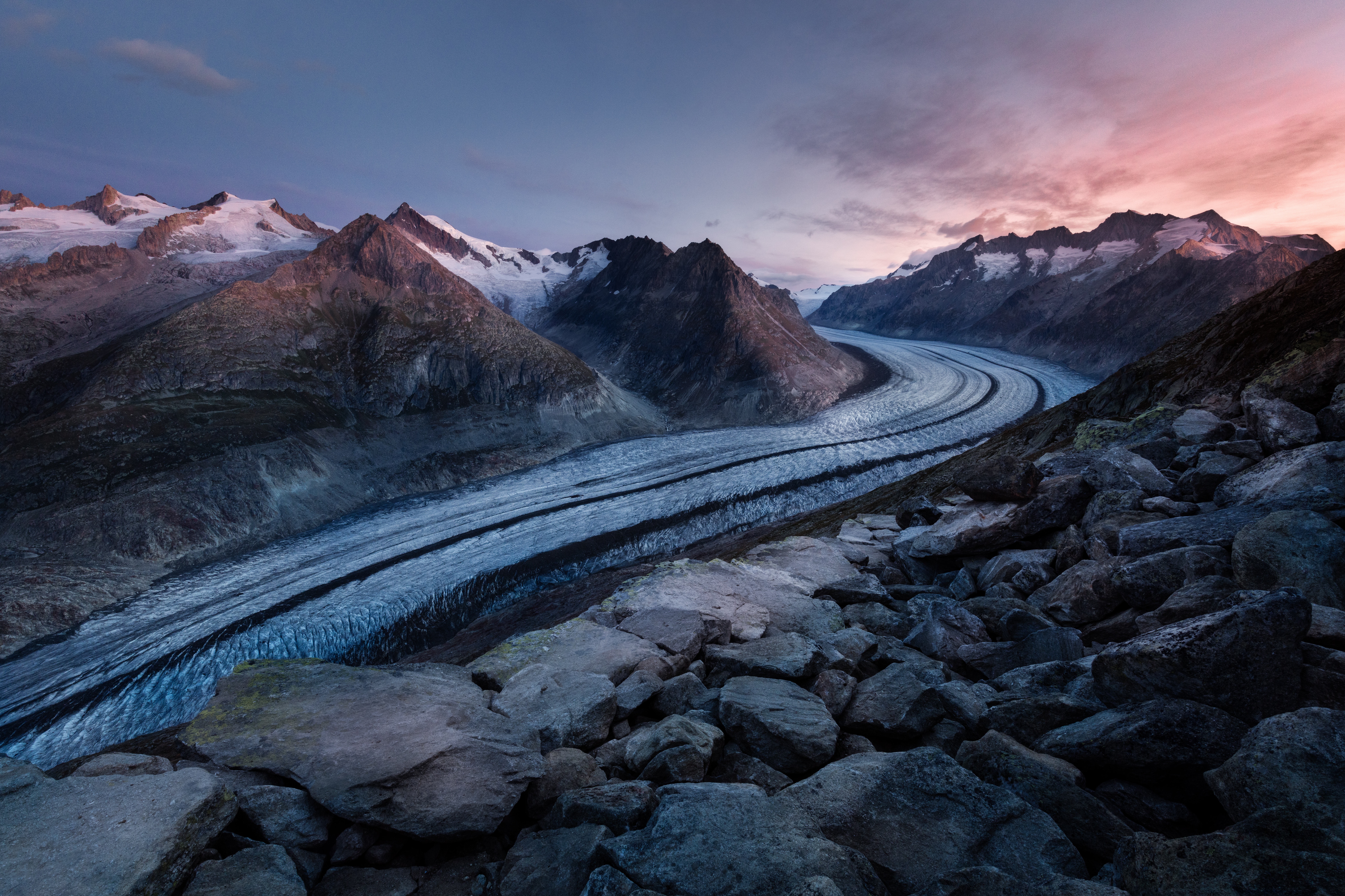 Aletsch Glacier in the Swiss Alps at Sunset HD Wallpaper