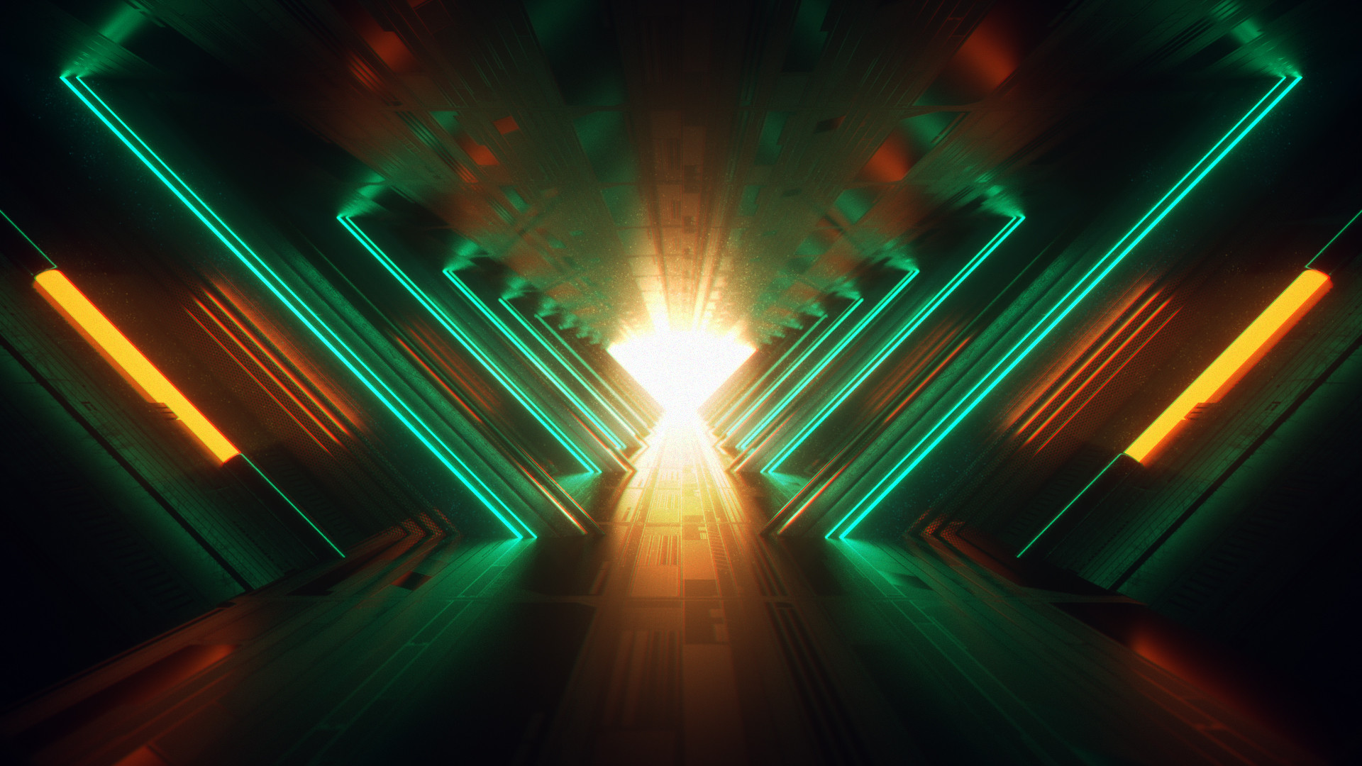 Abstract neon tunnel with glowing lights HD Wallpaper