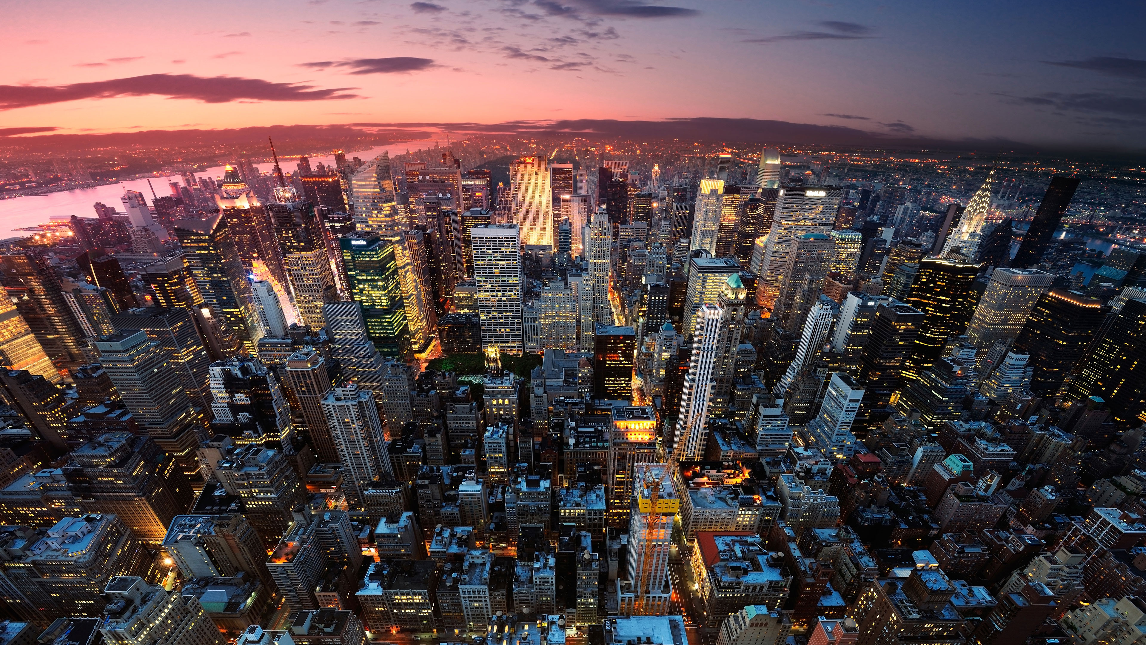 New York City skyline at dusk HD Wallpaper