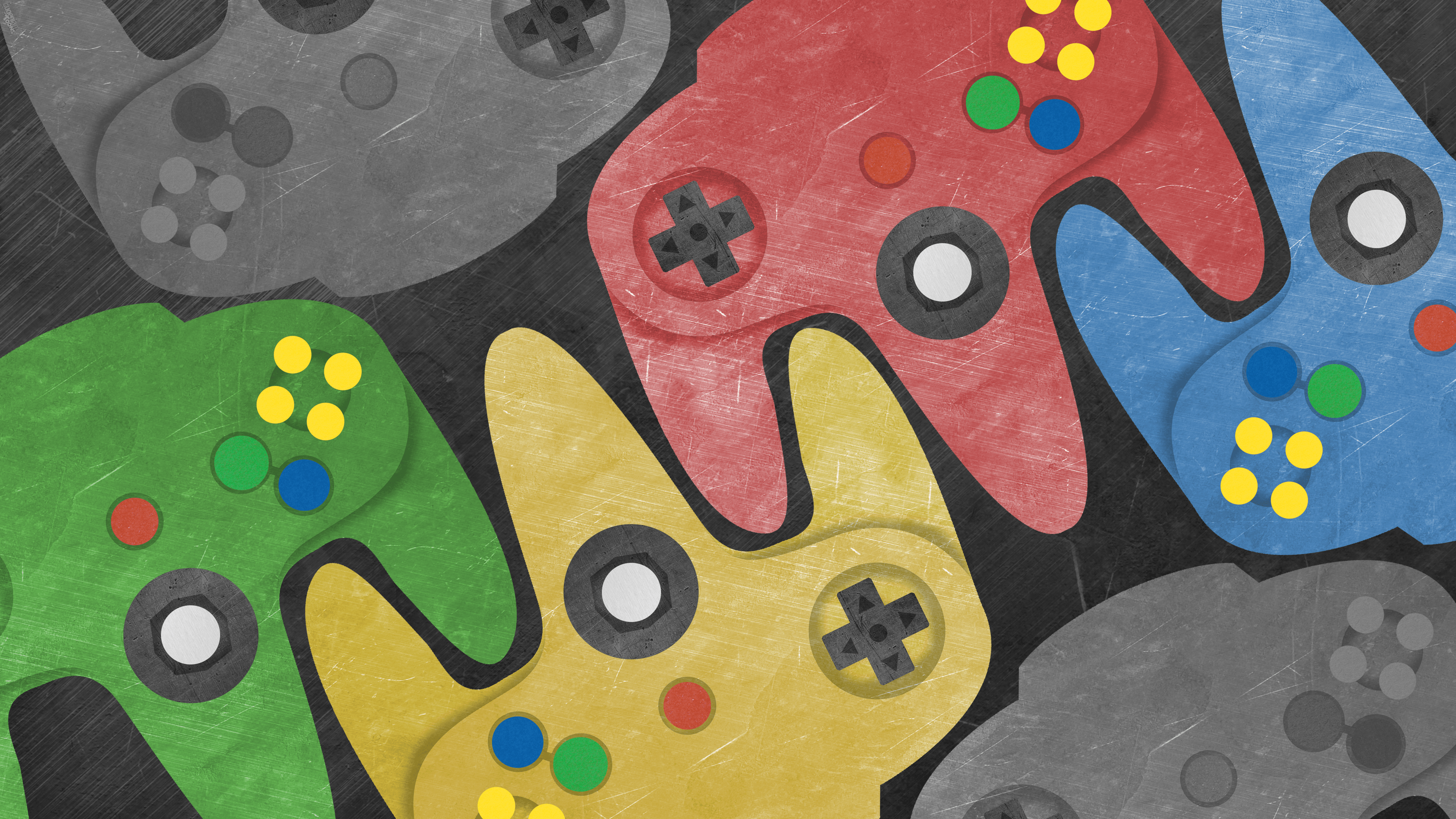 Nintendo 64 controllers in various colors HD Wallpaper