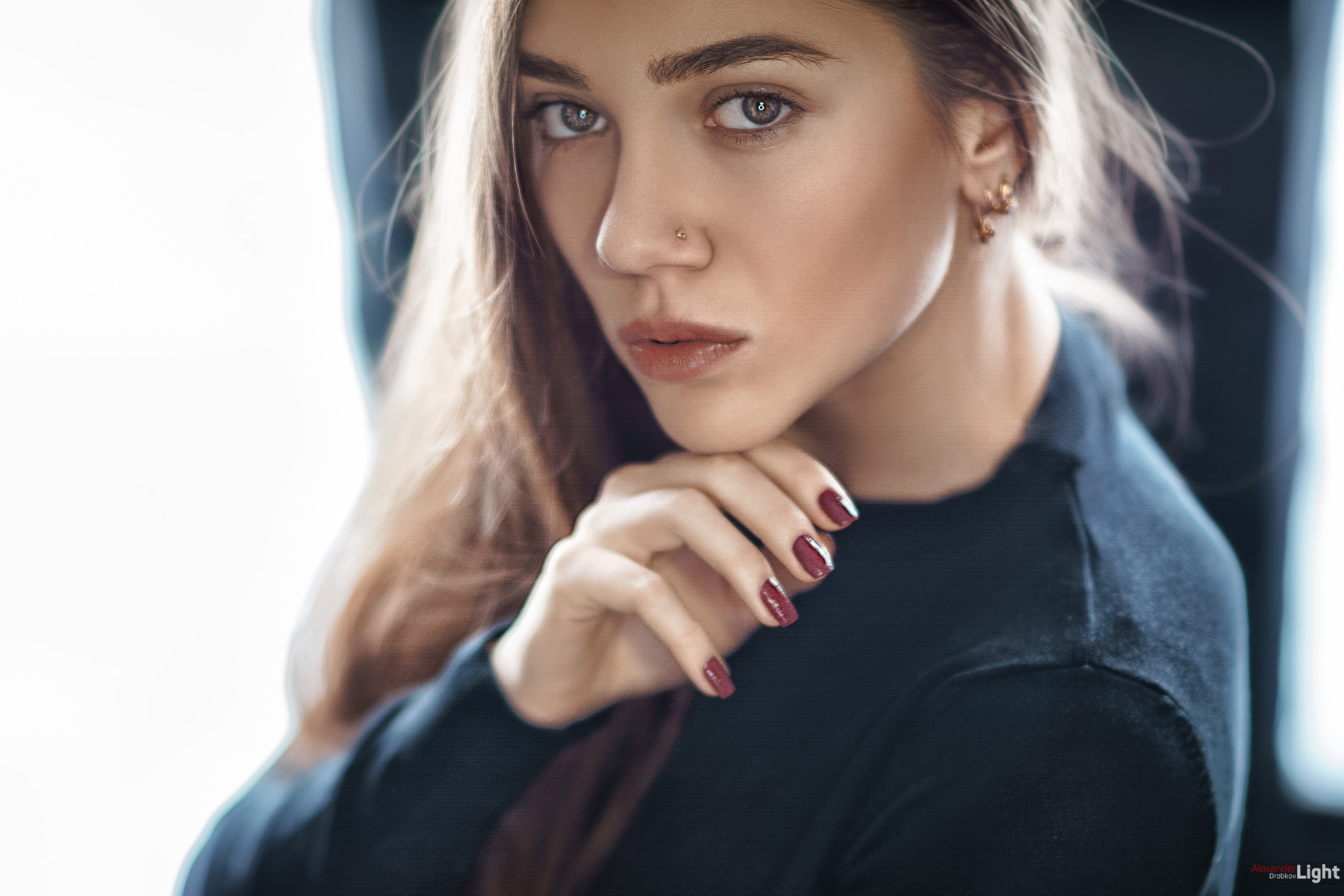 Woman with nose ring and red nails HD Wallpaper