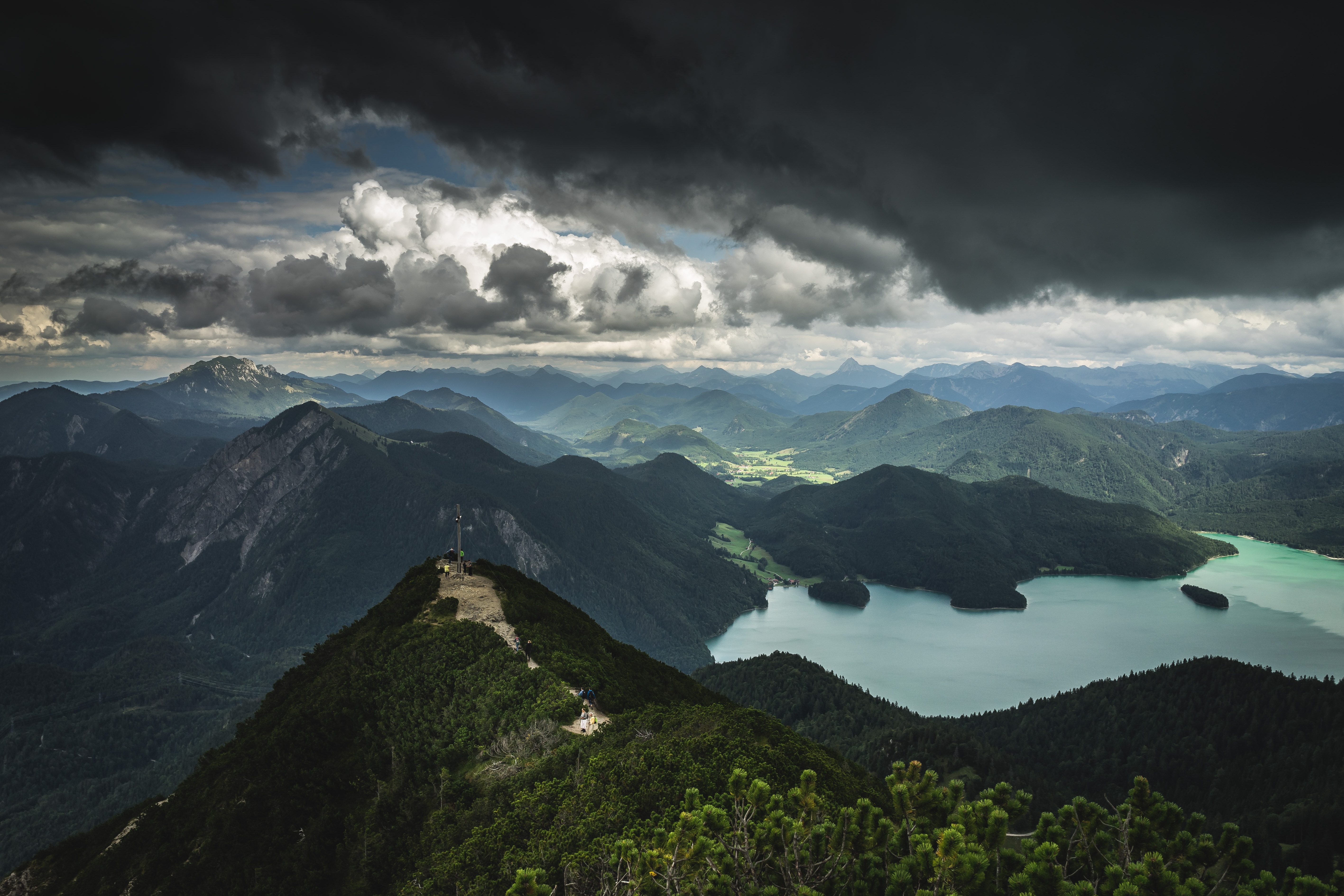 Mountain landscape with a lake and stormy sky HD Wallpaper