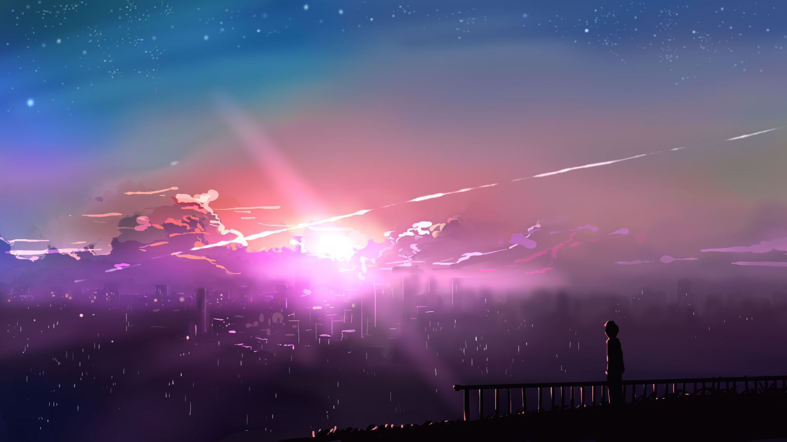 Digital art of a city skyline at sunrise HD Wallpaper