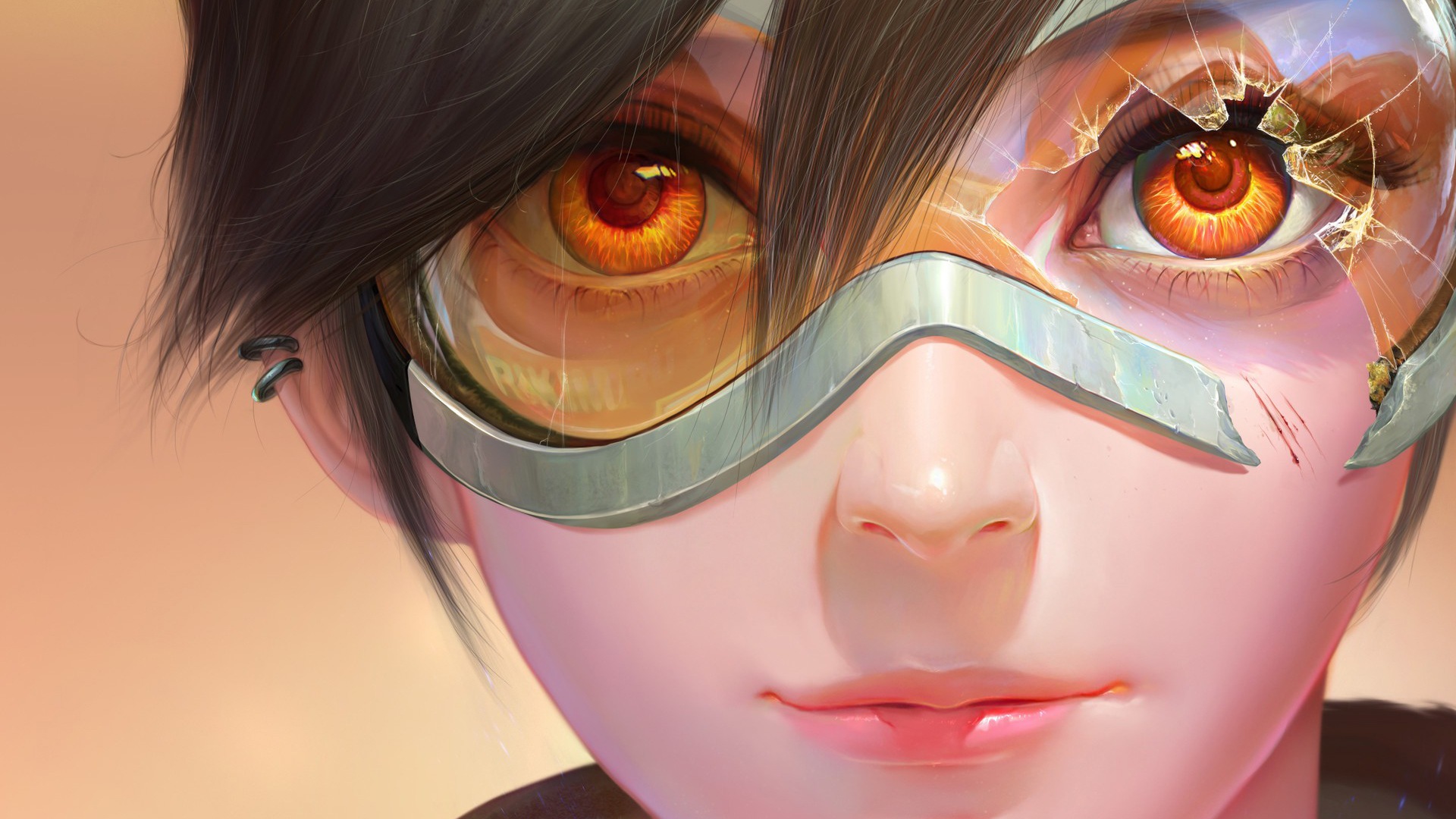 Tracer from Overwatch with cracked goggles HD Wallpaper