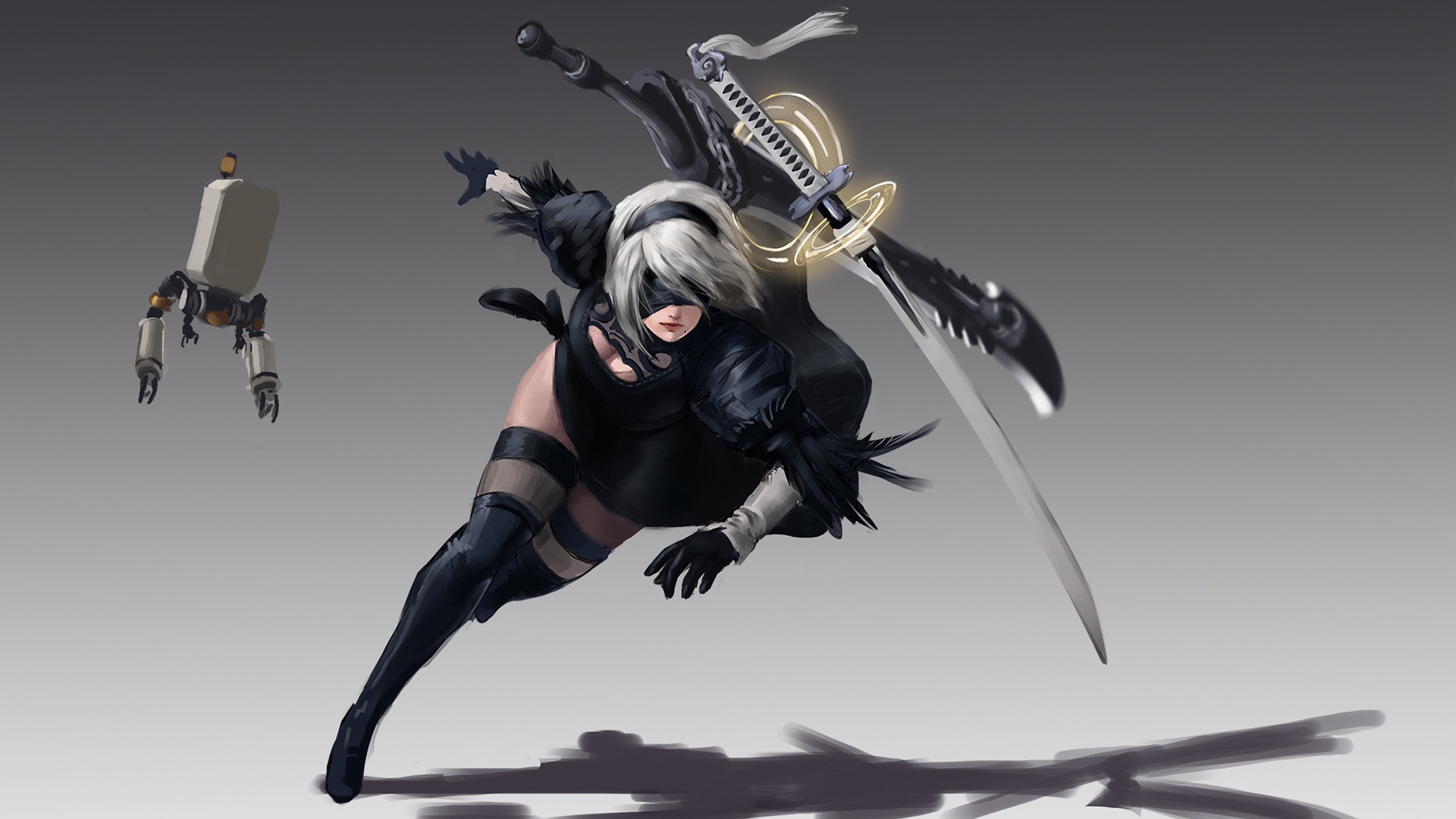 2B from Nier: Automata with Pod HD Wallpaper