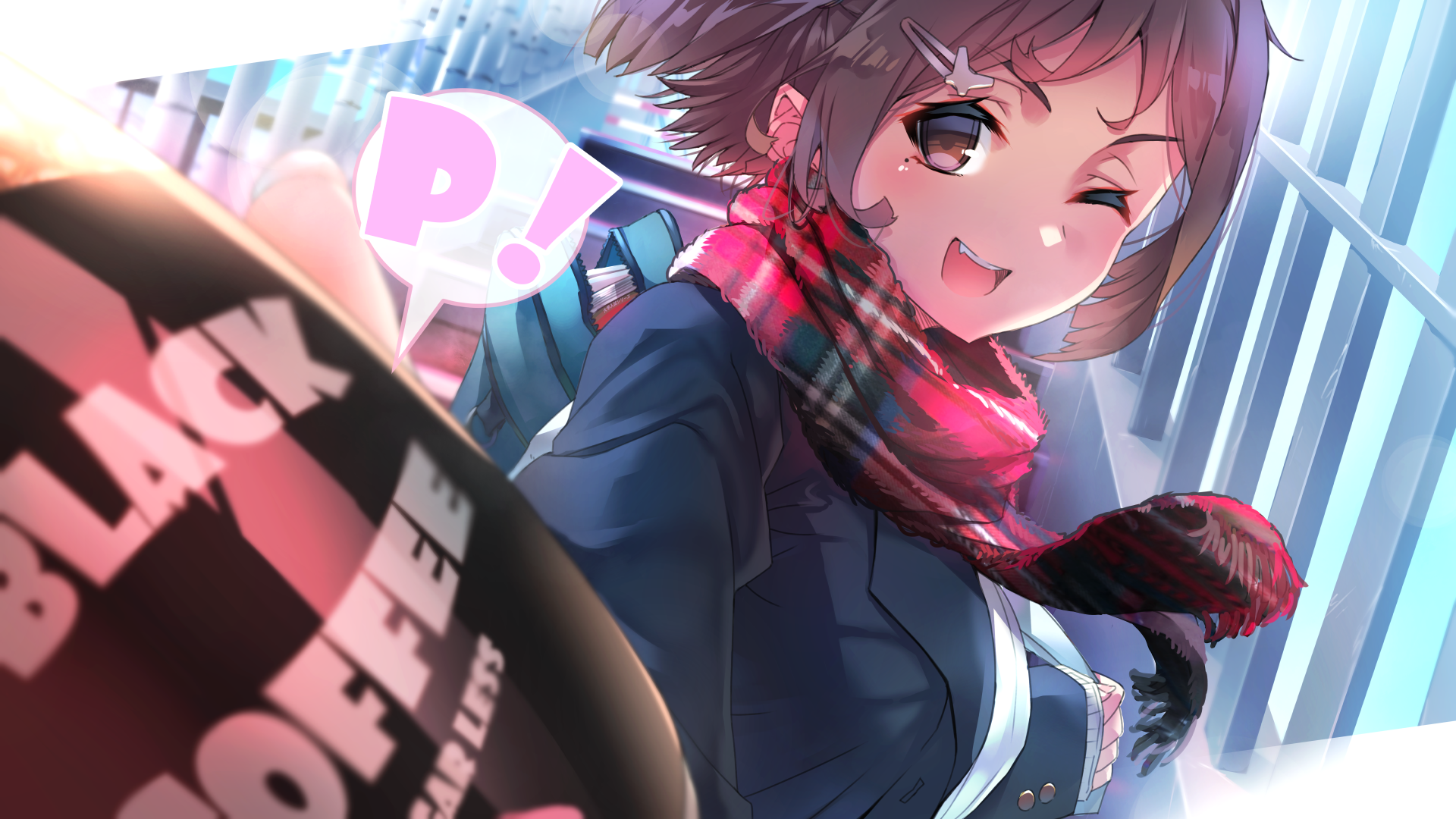 Anime girl with black coffee and scarf HD Wallpaper