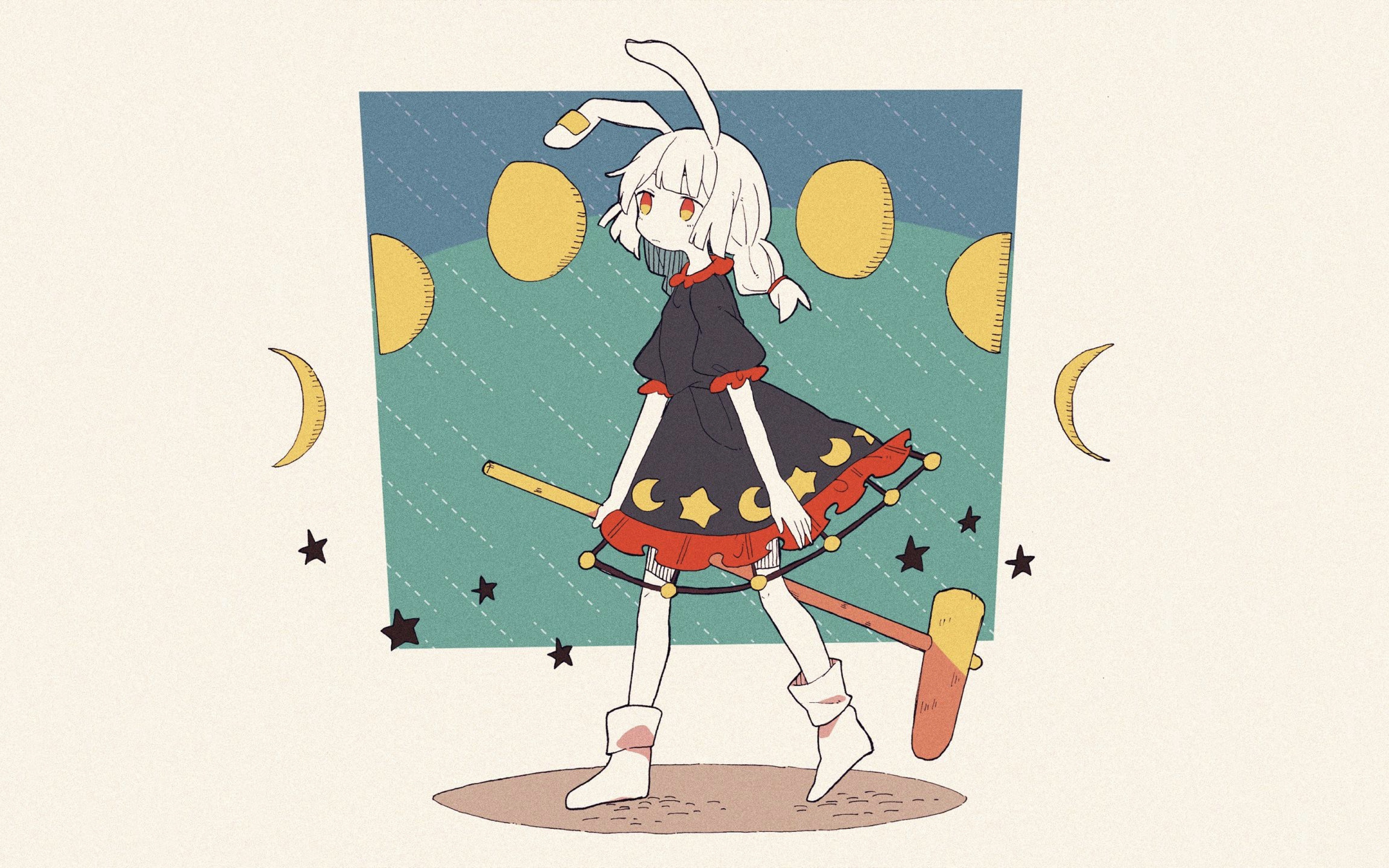 Bunny girl with hammer and moon dress HD Wallpaper