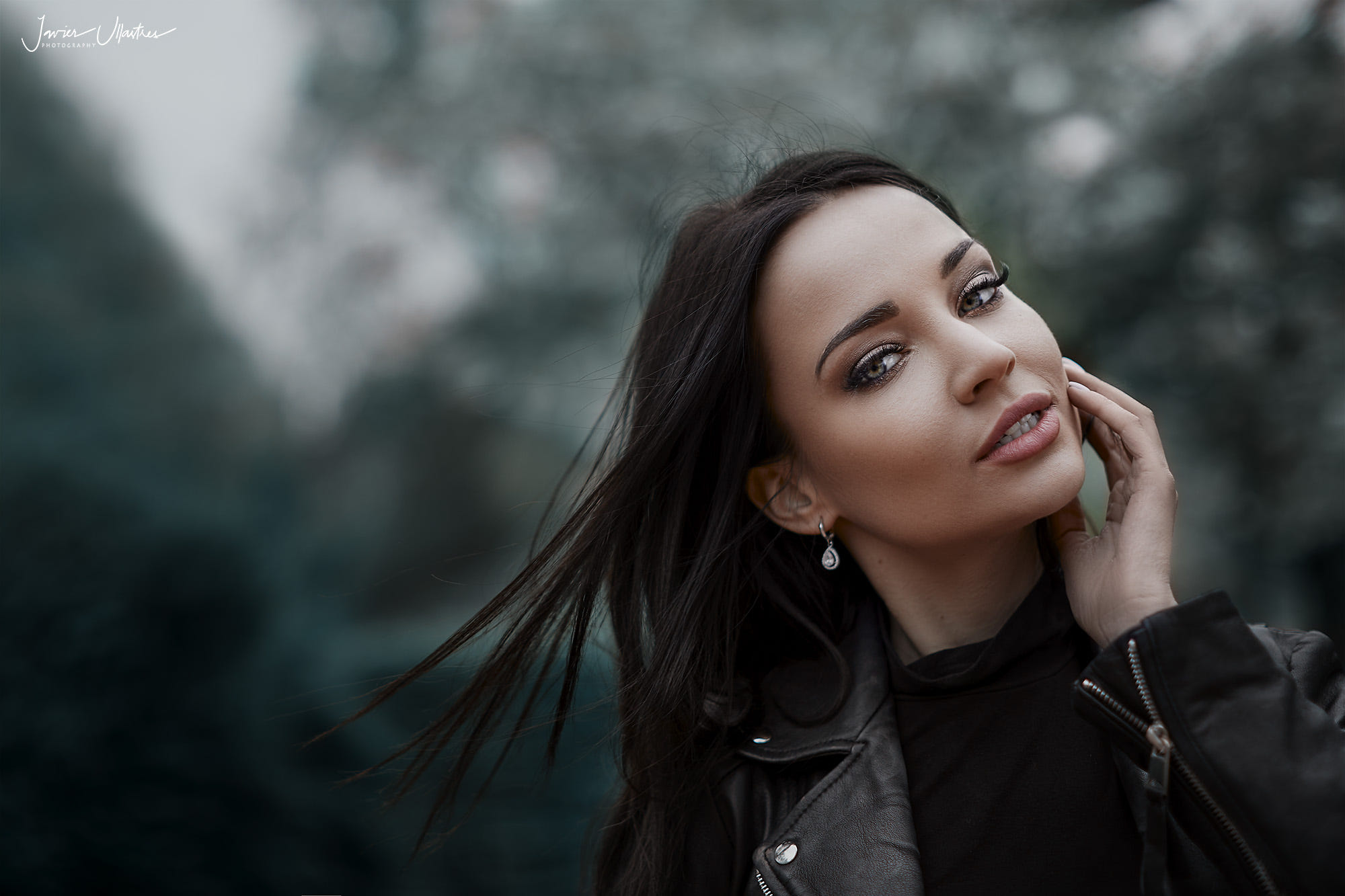 Portrait of Angelina Petrova in a leather jacket HD Wallpaper