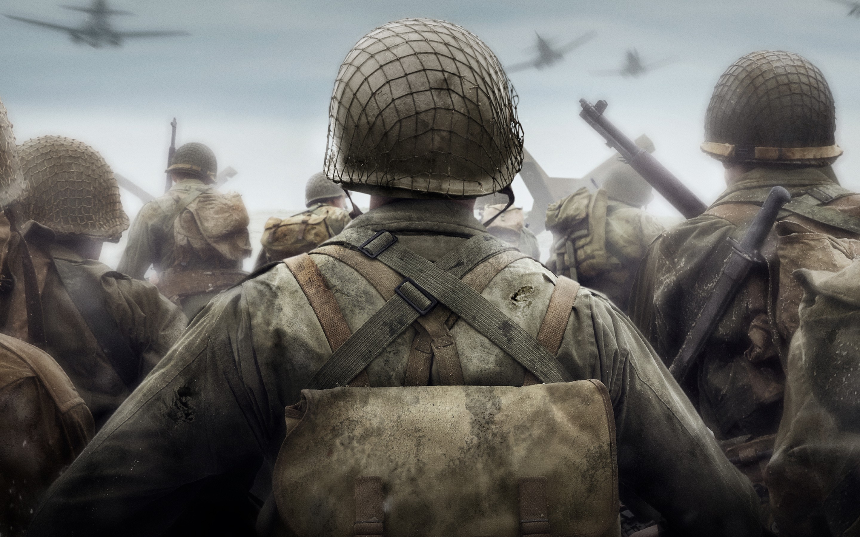 Soldiers in uniform with helmets and backpacks HD Wallpaper
