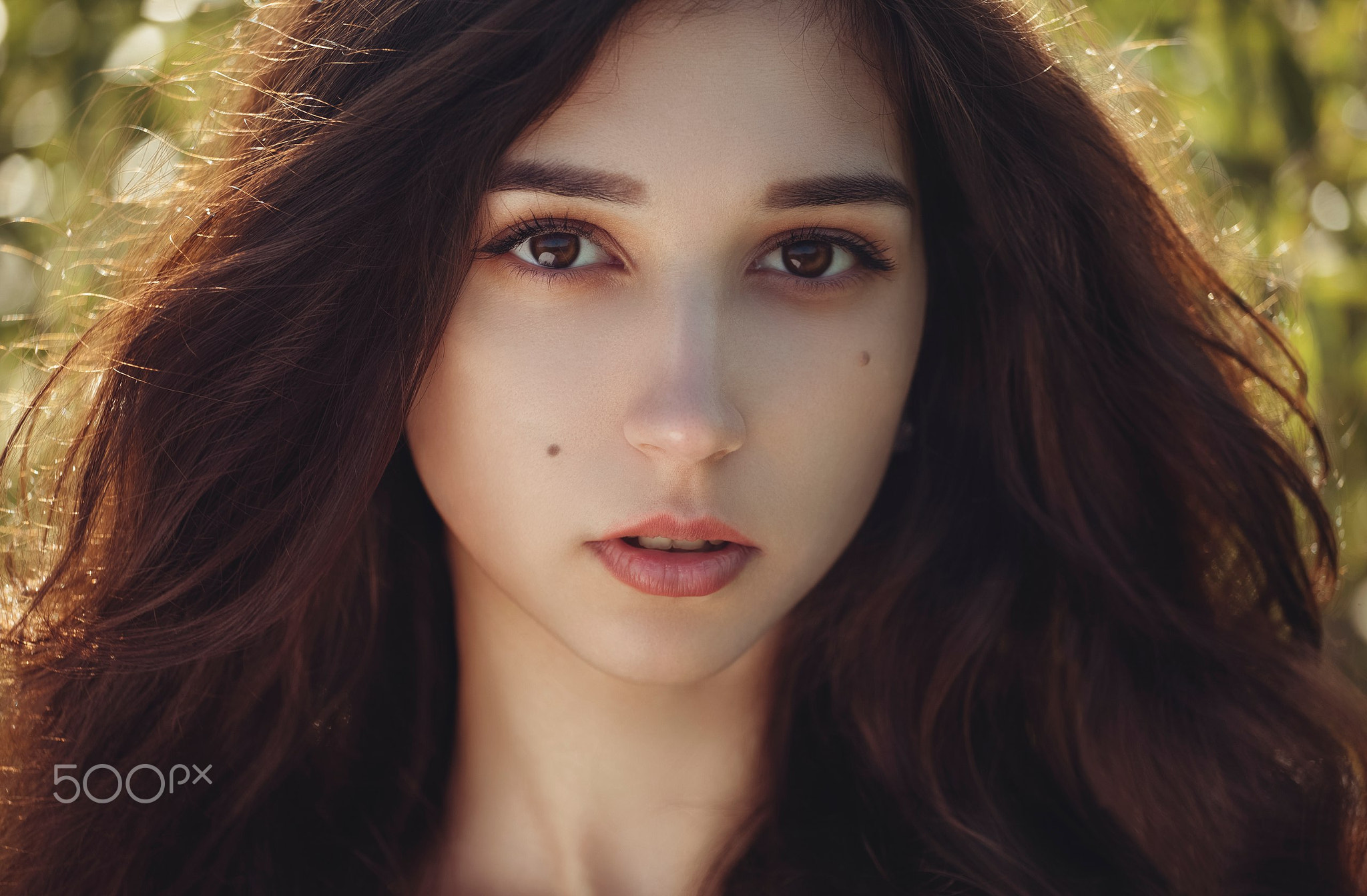Portrait of a young woman with long brown hair HD Wallpaper