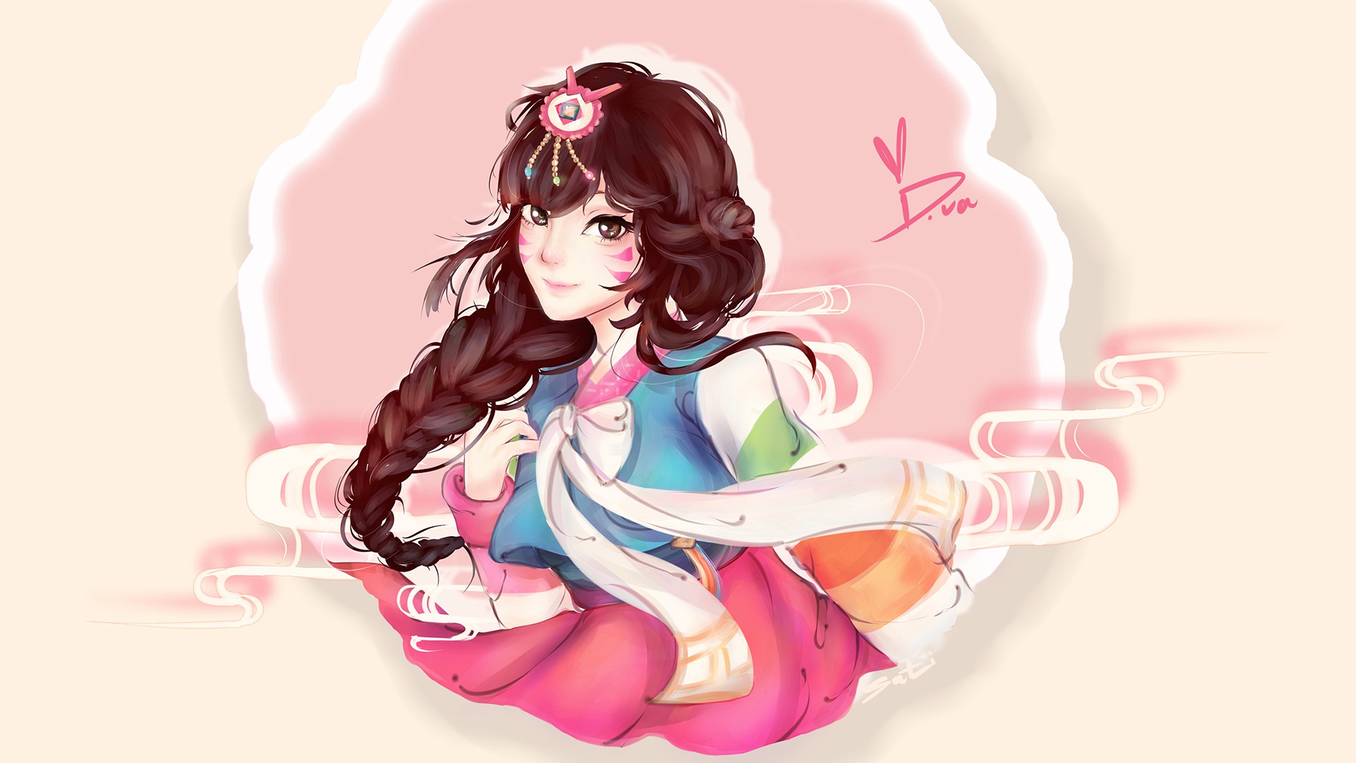 D.Va from Overwatch in traditional Korean attire HD Wallpaper