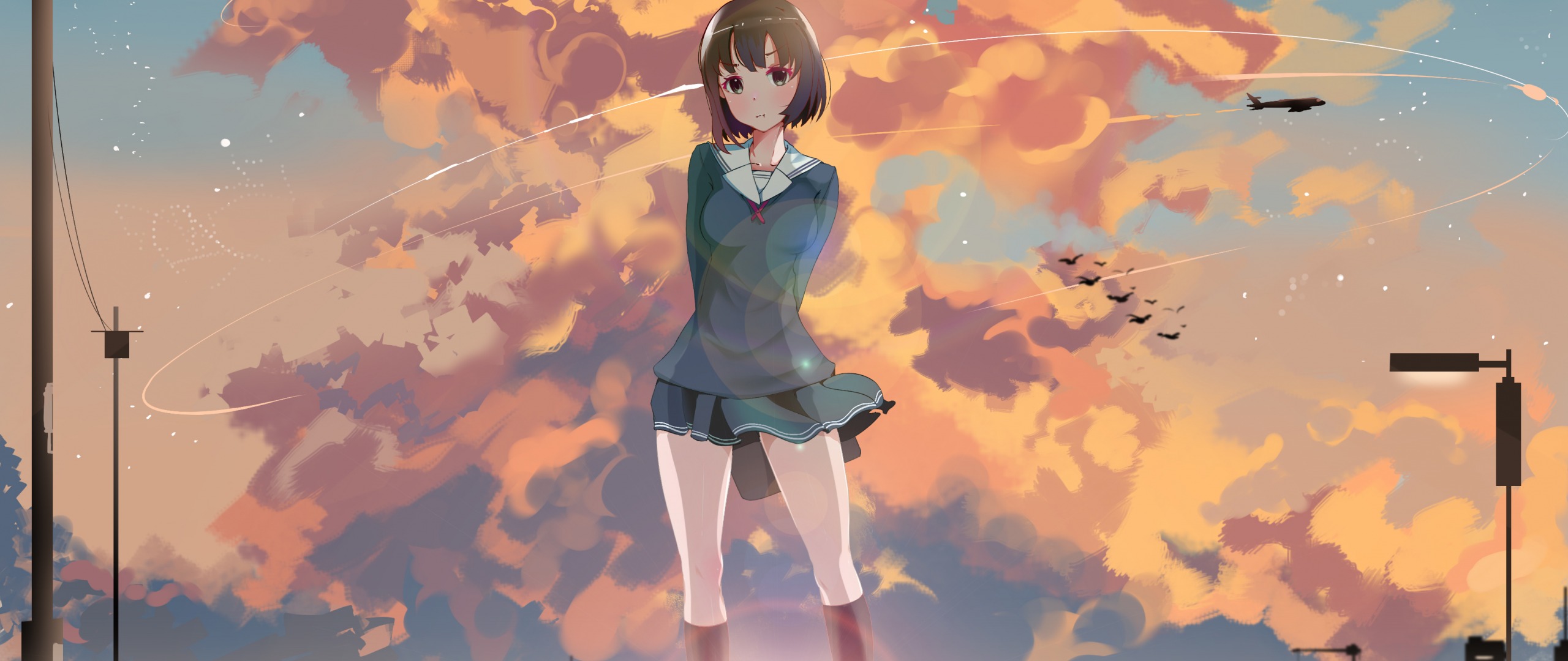 Katou Megumi from Saenai Heroine no Sodatekata standing against a sunset sky HD Wallpaper