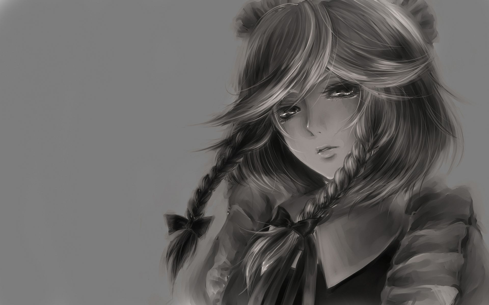 Anime girl with braided hair and bows HD Wallpaper