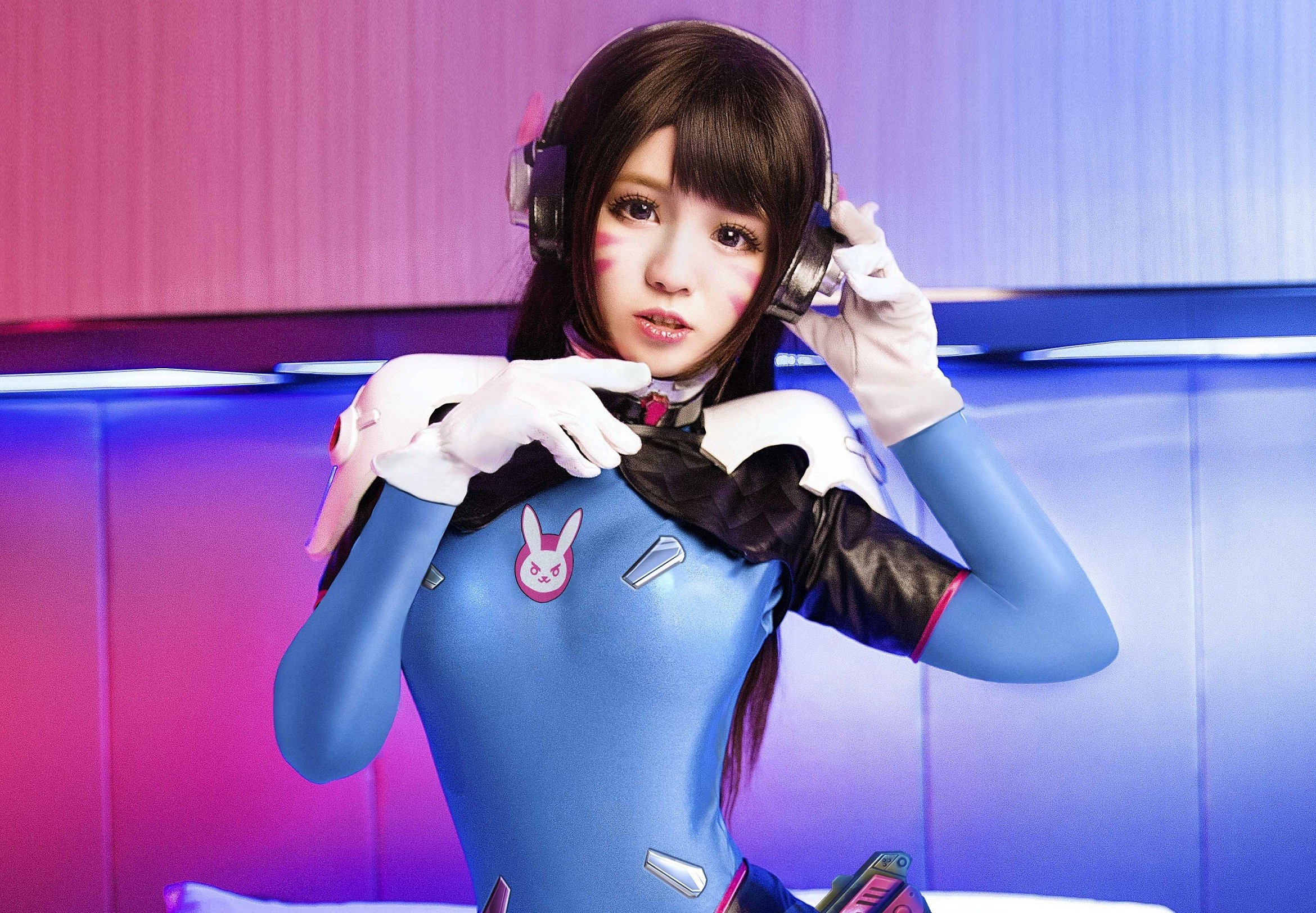 D.Va from Overwatch cosplay HD Wallpaper