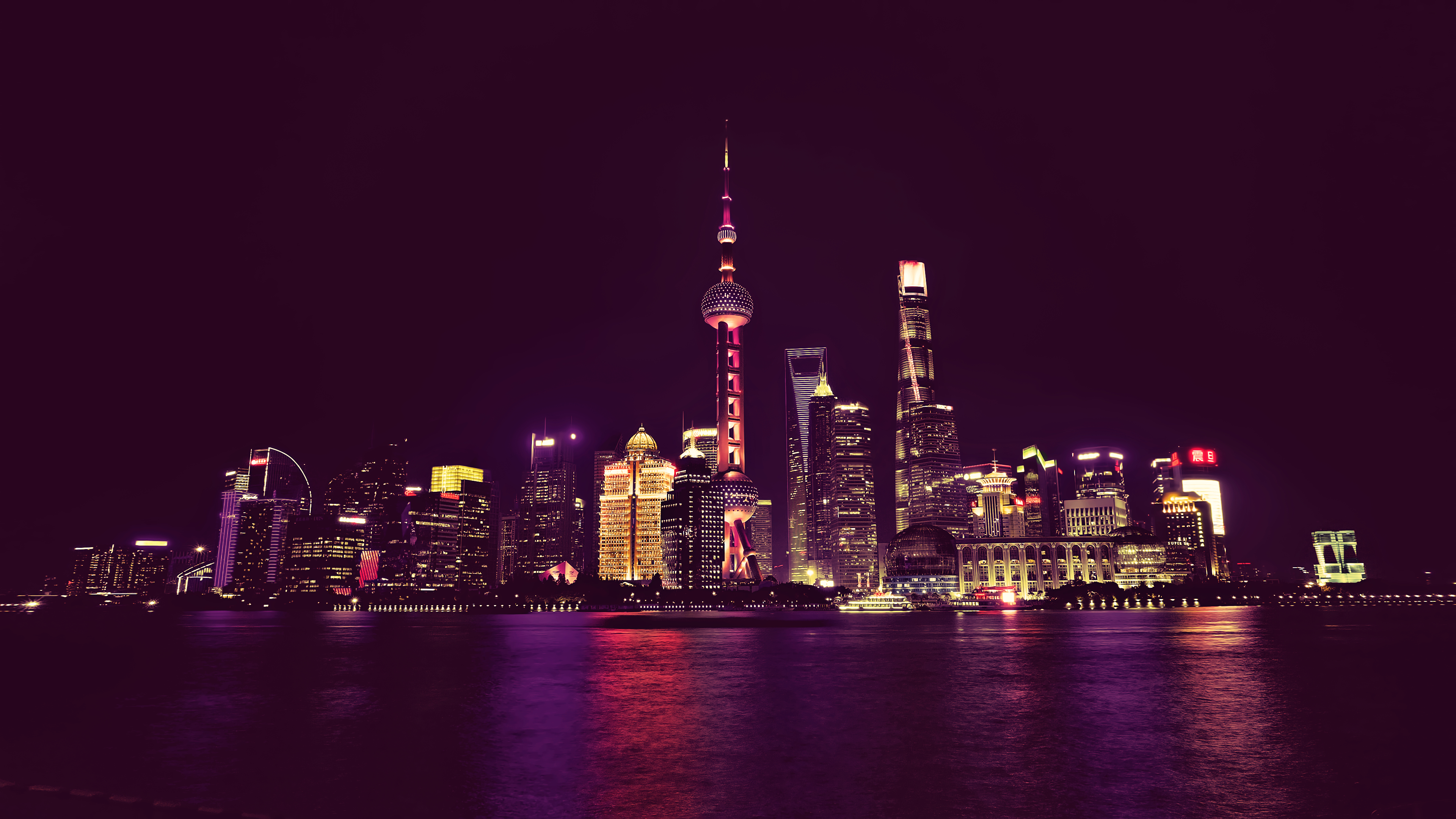 Shanghai cityscape at night with Oriental Pearl Tower HD Wallpaper
