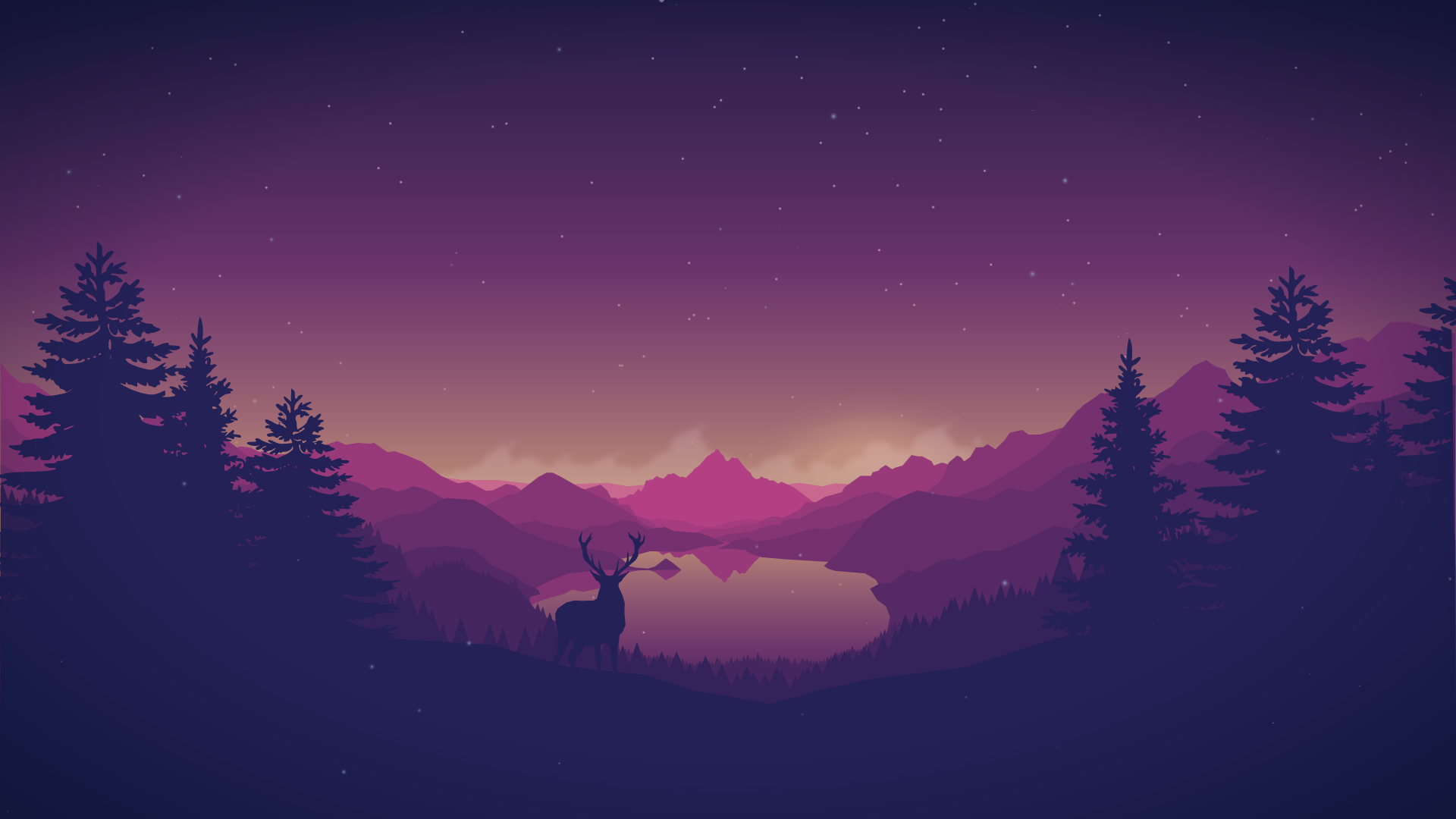 Deer in a mountain landscape at dusk HD Wallpaper