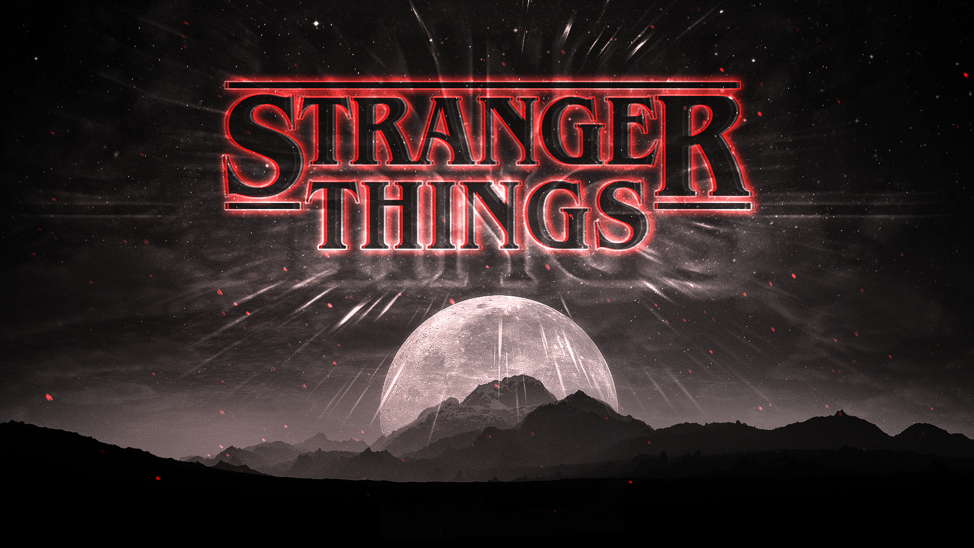 Stranger Things Logo with Moon and Mountains HD Wallpaper