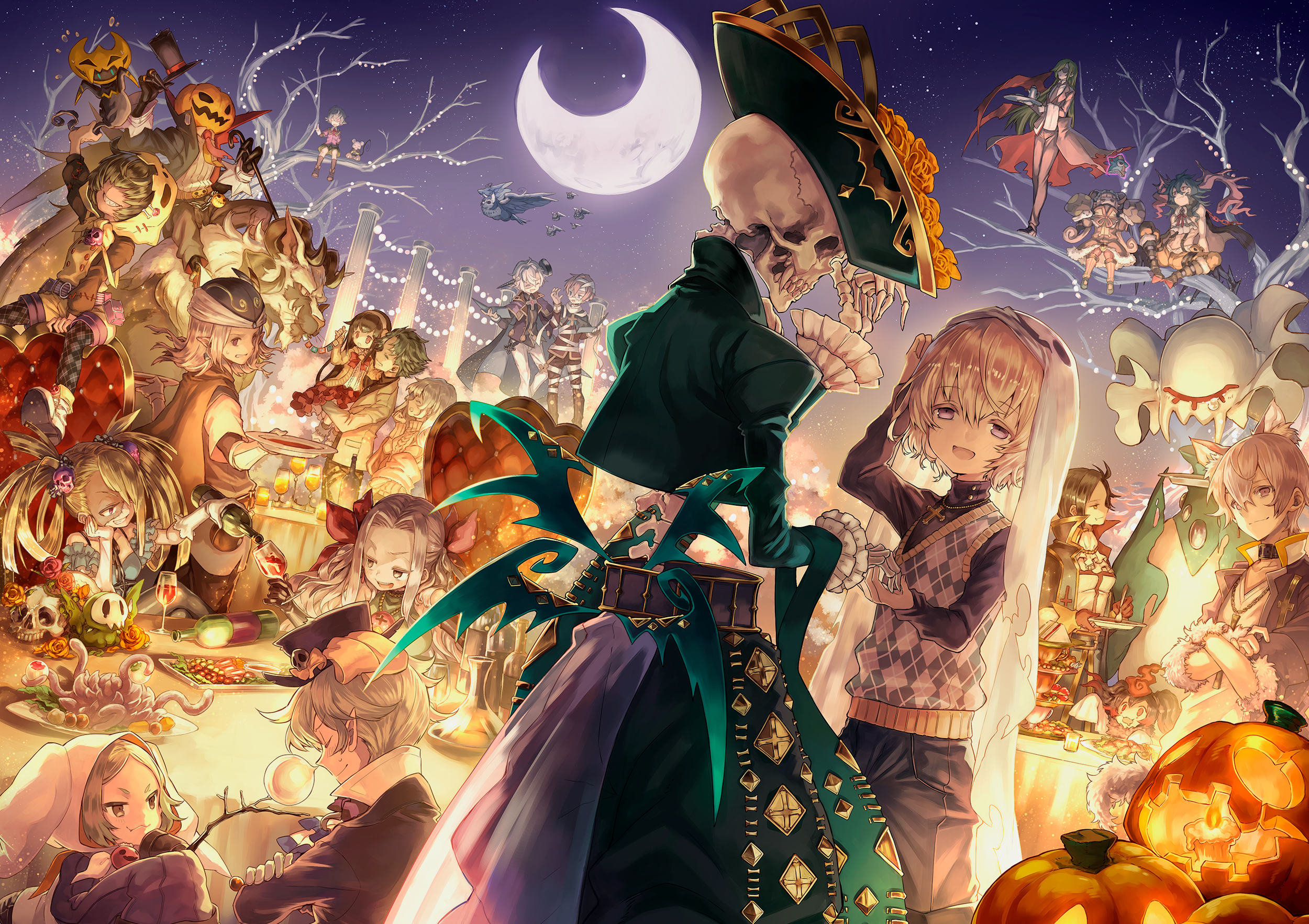 Halloween Party with Skeleton and Friends HD Wallpaper