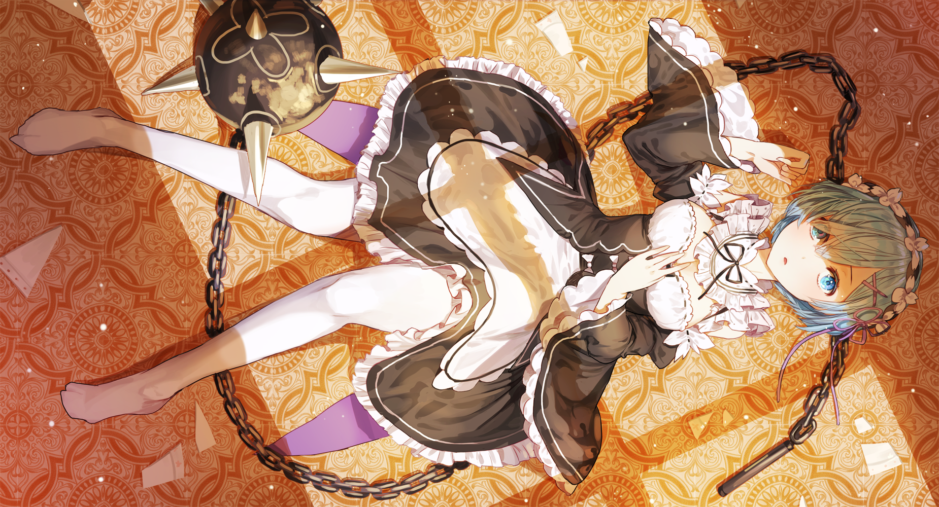 Rem from Re:Zero with a flail and chains HD Wallpaper