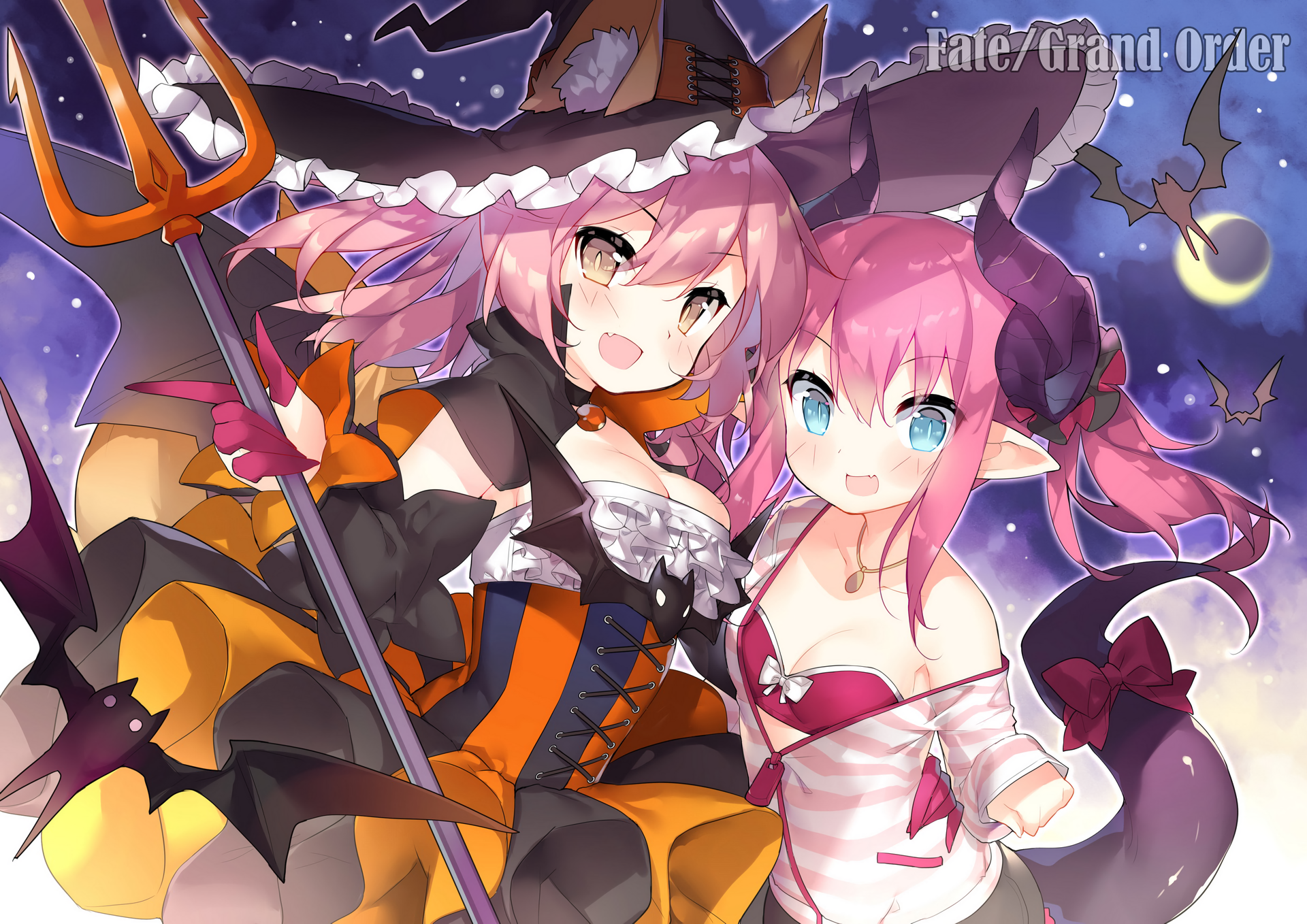 Two girls in Halloween costumes from Fate/Grand Order HD Wallpaper