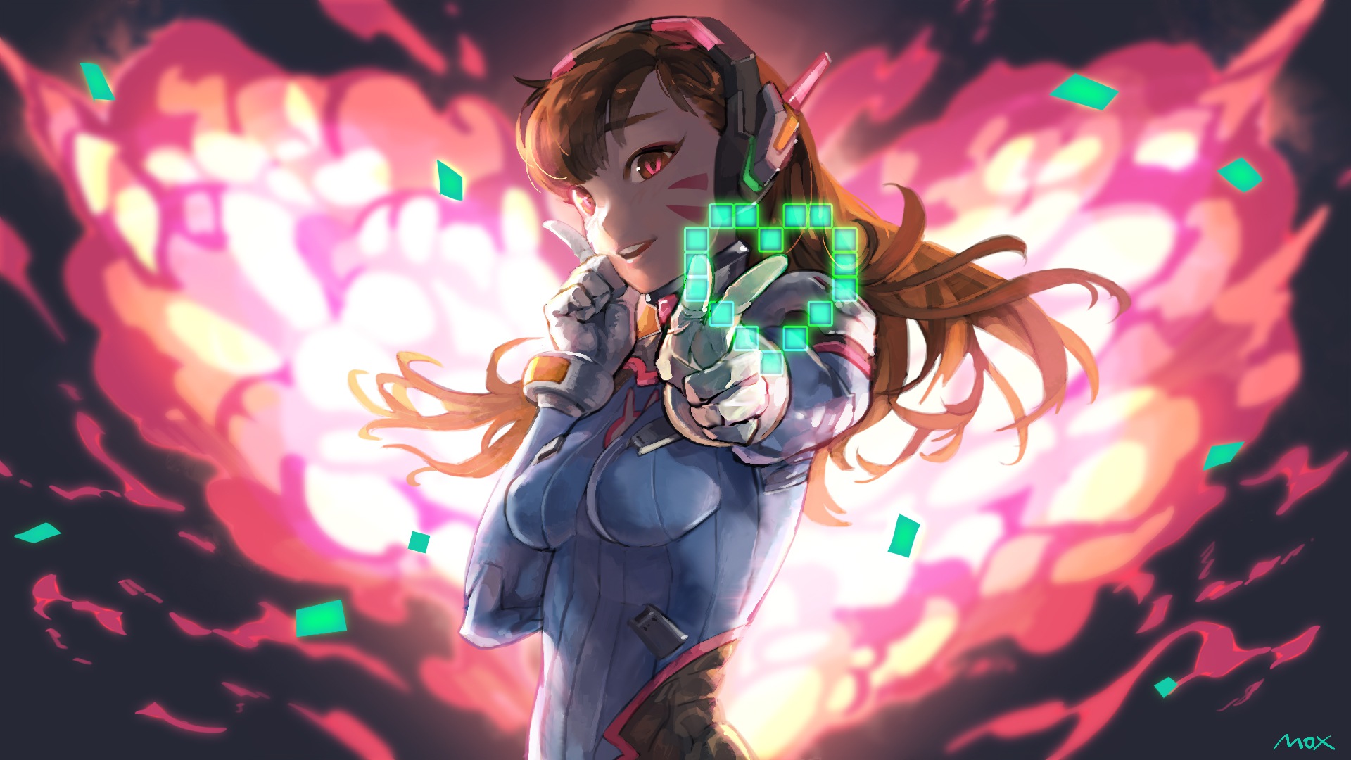 D.Va from Overwatch with pixelated heart HD Wallpaper