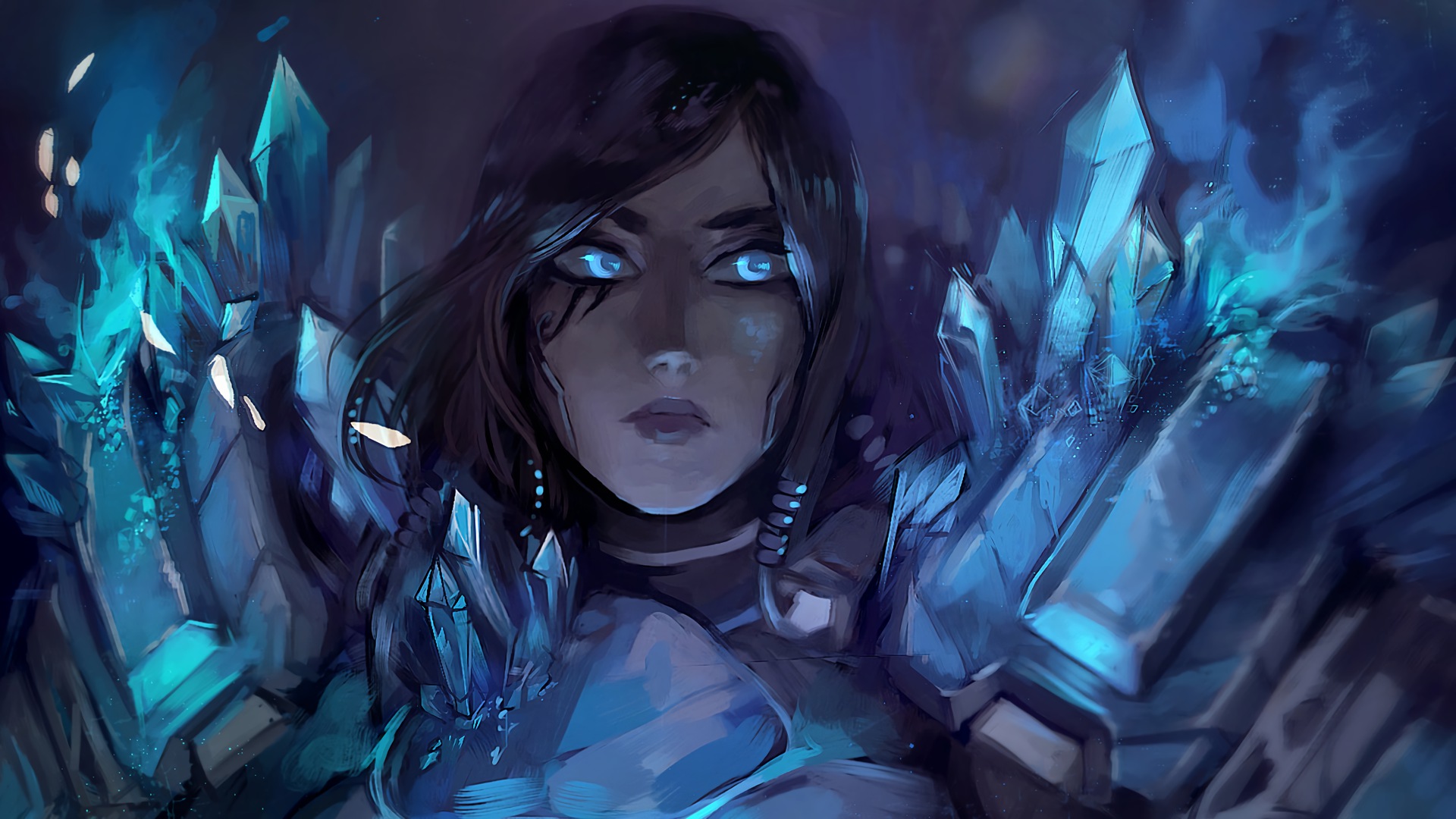 Pharah from Overwatch with blue crystals HD Wallpaper