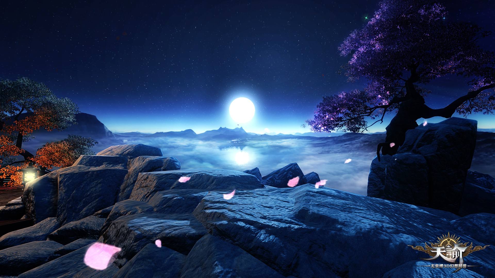 Revelation Online landscape with moon and trees HD Wallpaper