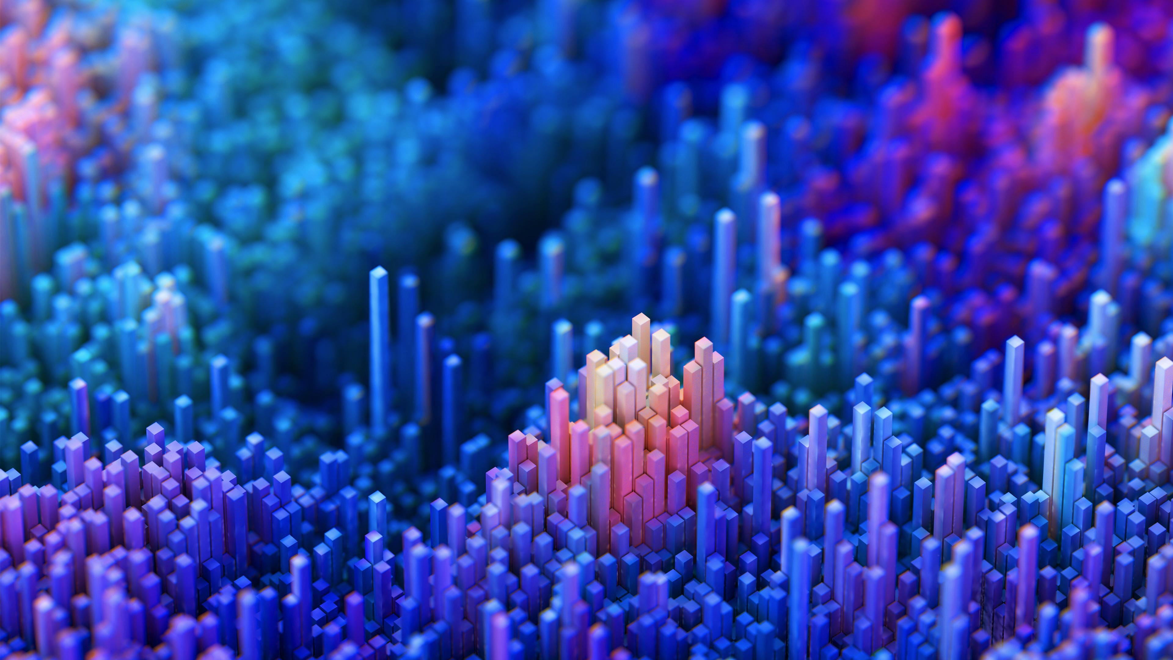 Abstract 3D geometric landscape with colorful blocks HD Wallpaper