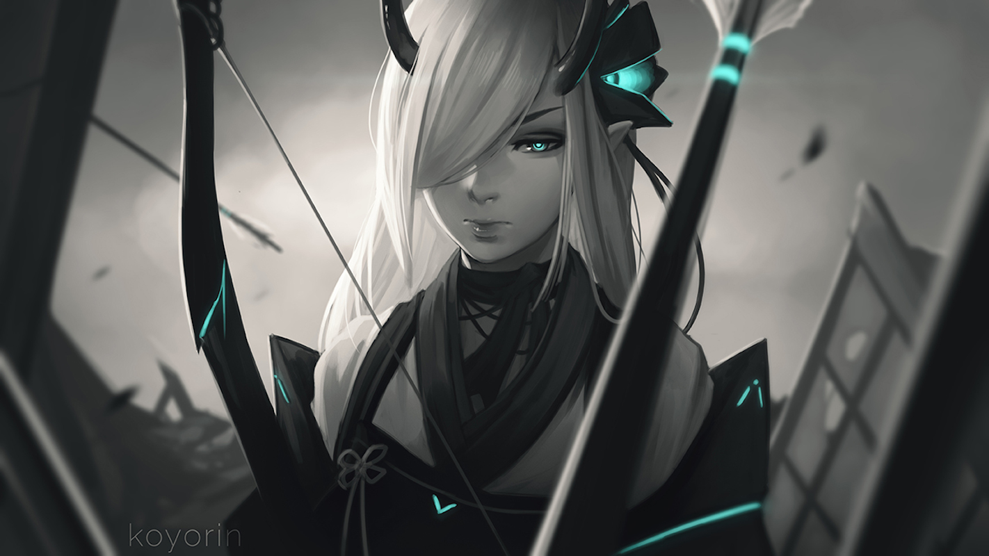 Anime girl with horns and bow HD Wallpaper