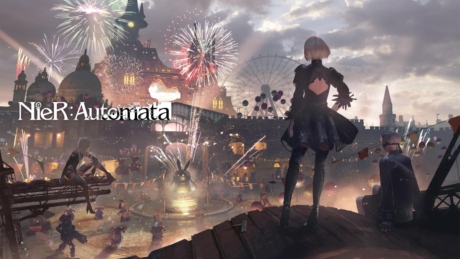 Nier: Automata, 2B, NieR, fireworks, A2 (Nier: Automata), video games, 9S (Nier: Automata), 2B (Nier: Automata) HD Wallpaper