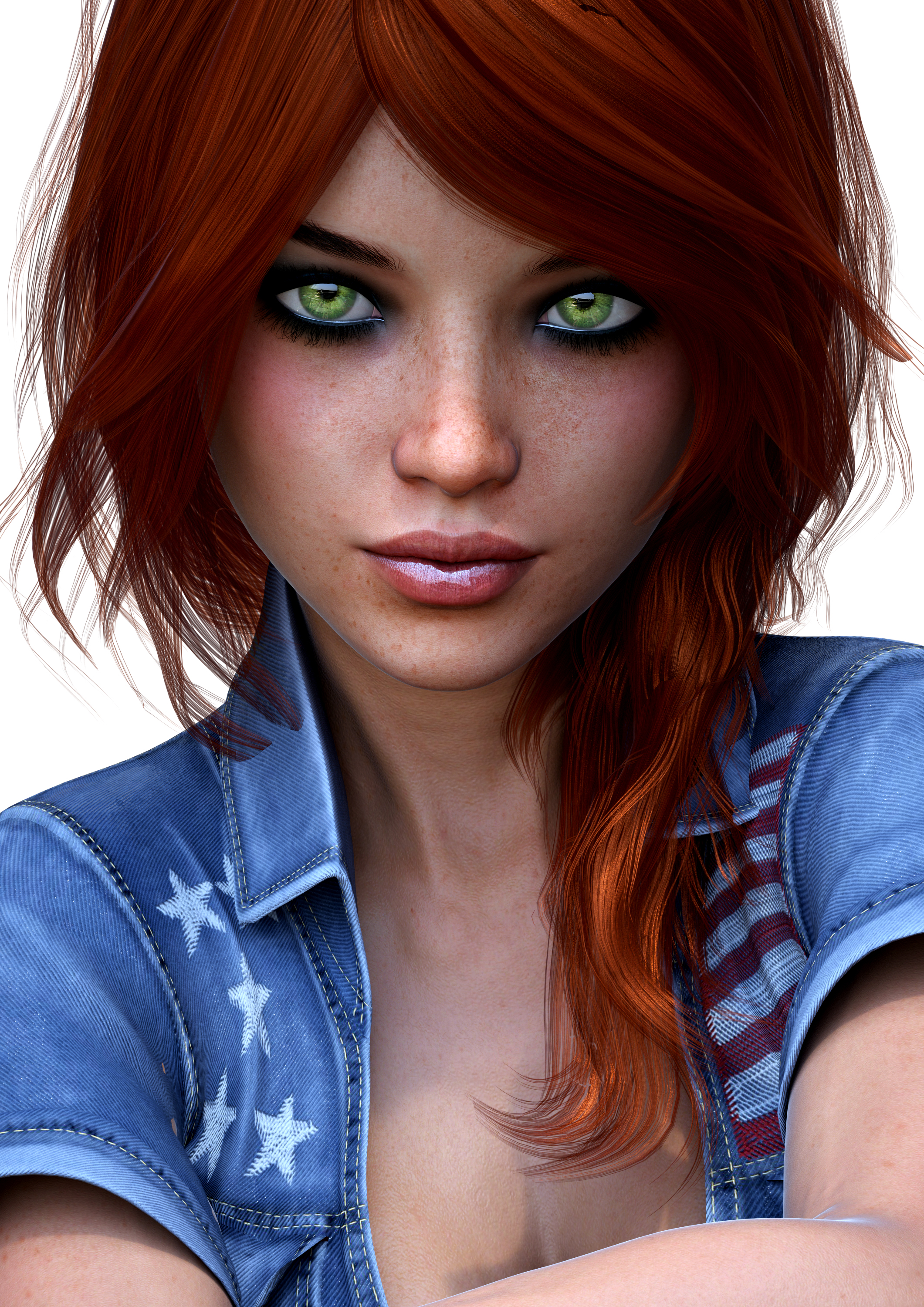 3D render of a woman with red hair and green eyes HD Wallpaper