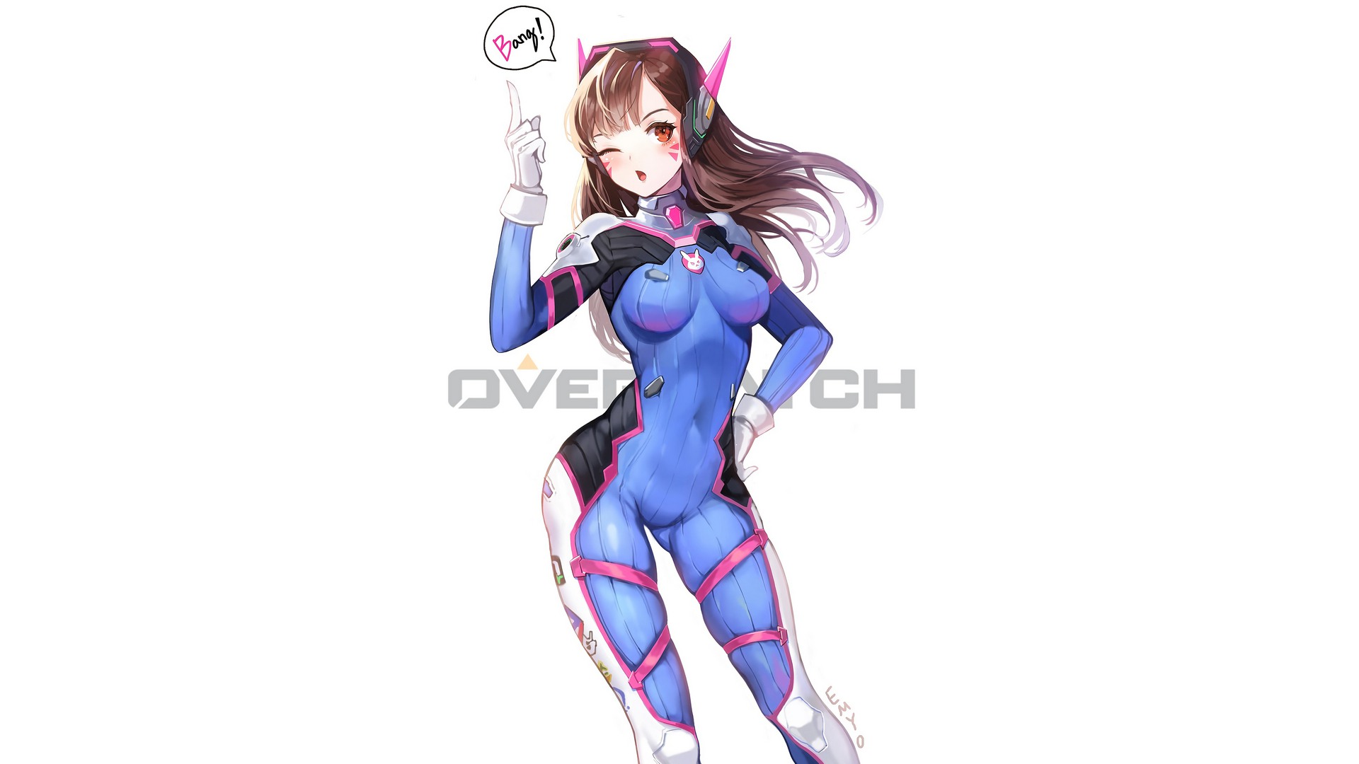 D.Va from Overwatch winking and saying Bang! HD Wallpaper