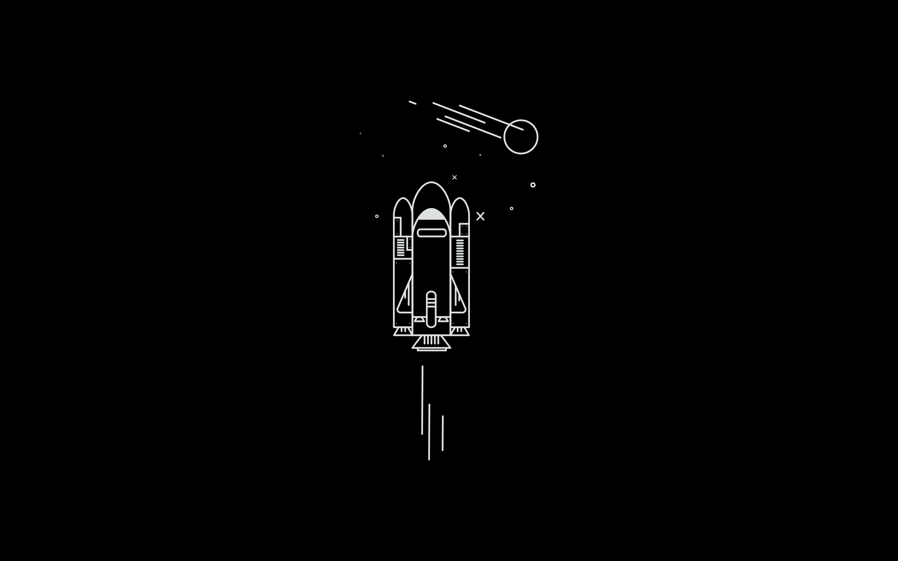 Minimalist spaceship and comet in space HD Wallpaper