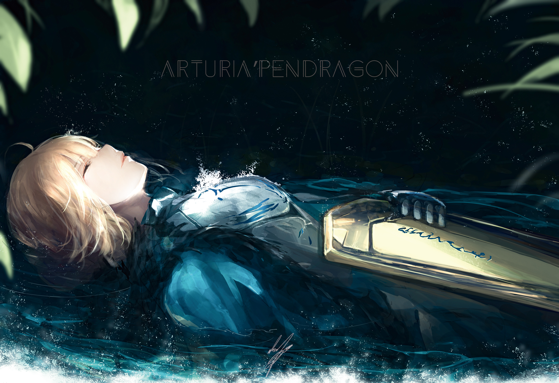 Artoria Pendragon from Fate Series floating in water HD Wallpaper