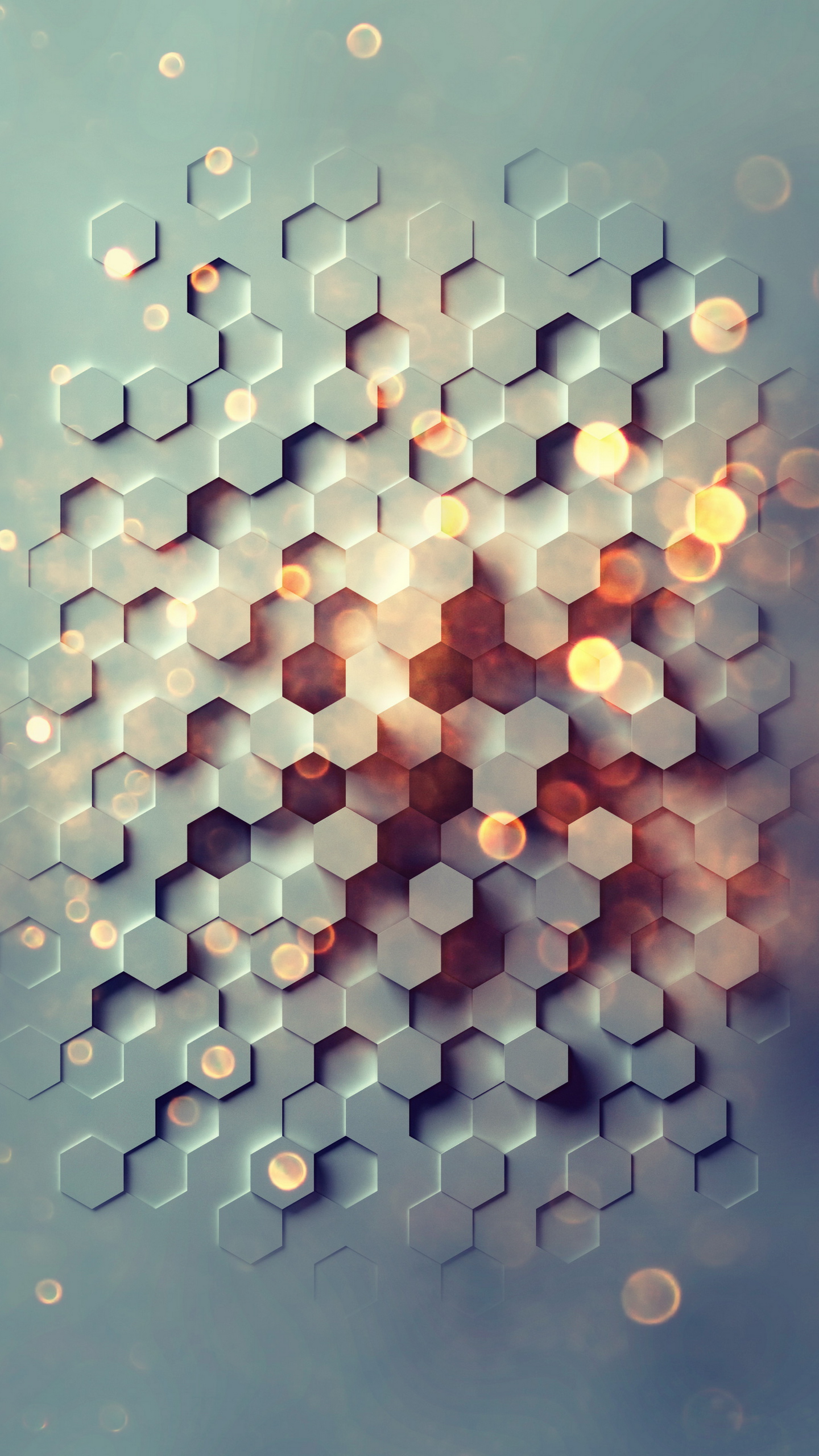 Geometric Hexagon Pattern with Bokeh Lights HD Wallpaper