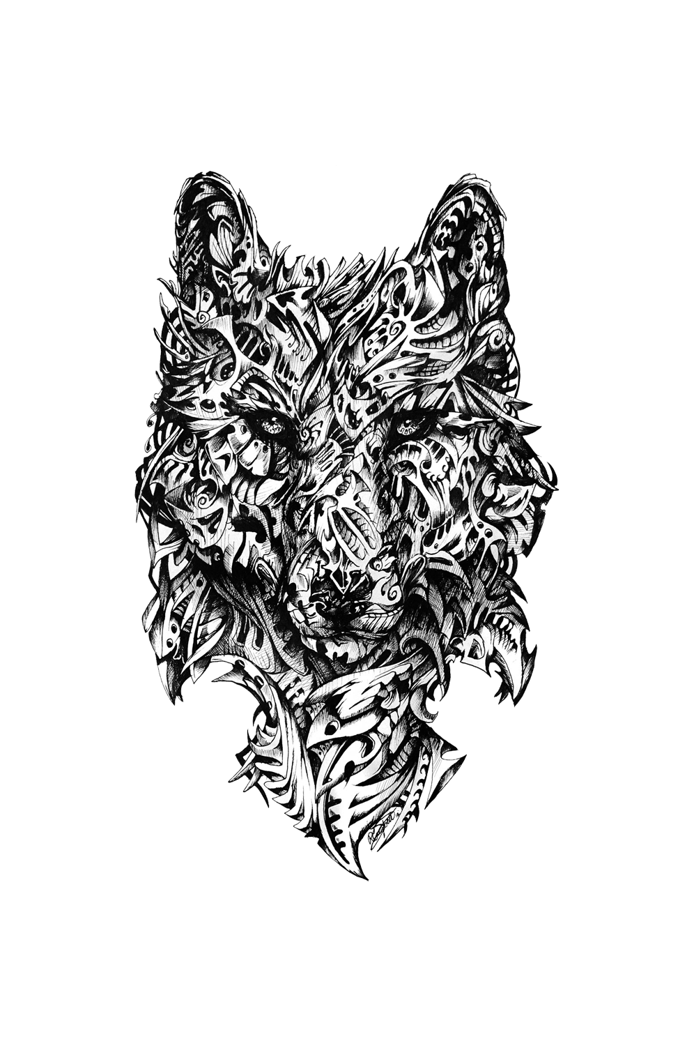 Wolf portrait with intricate patterns HD Wallpaper