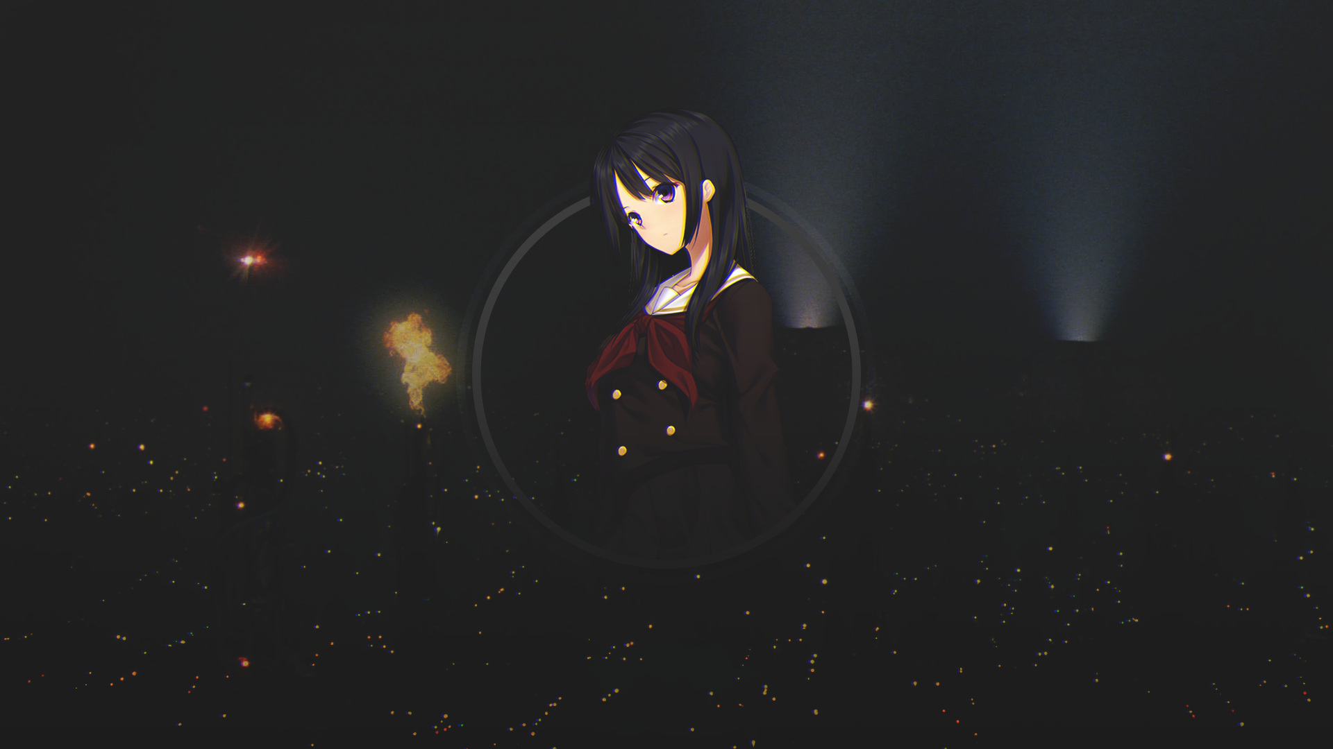 Anime girl in school uniform at night HD Wallpaper