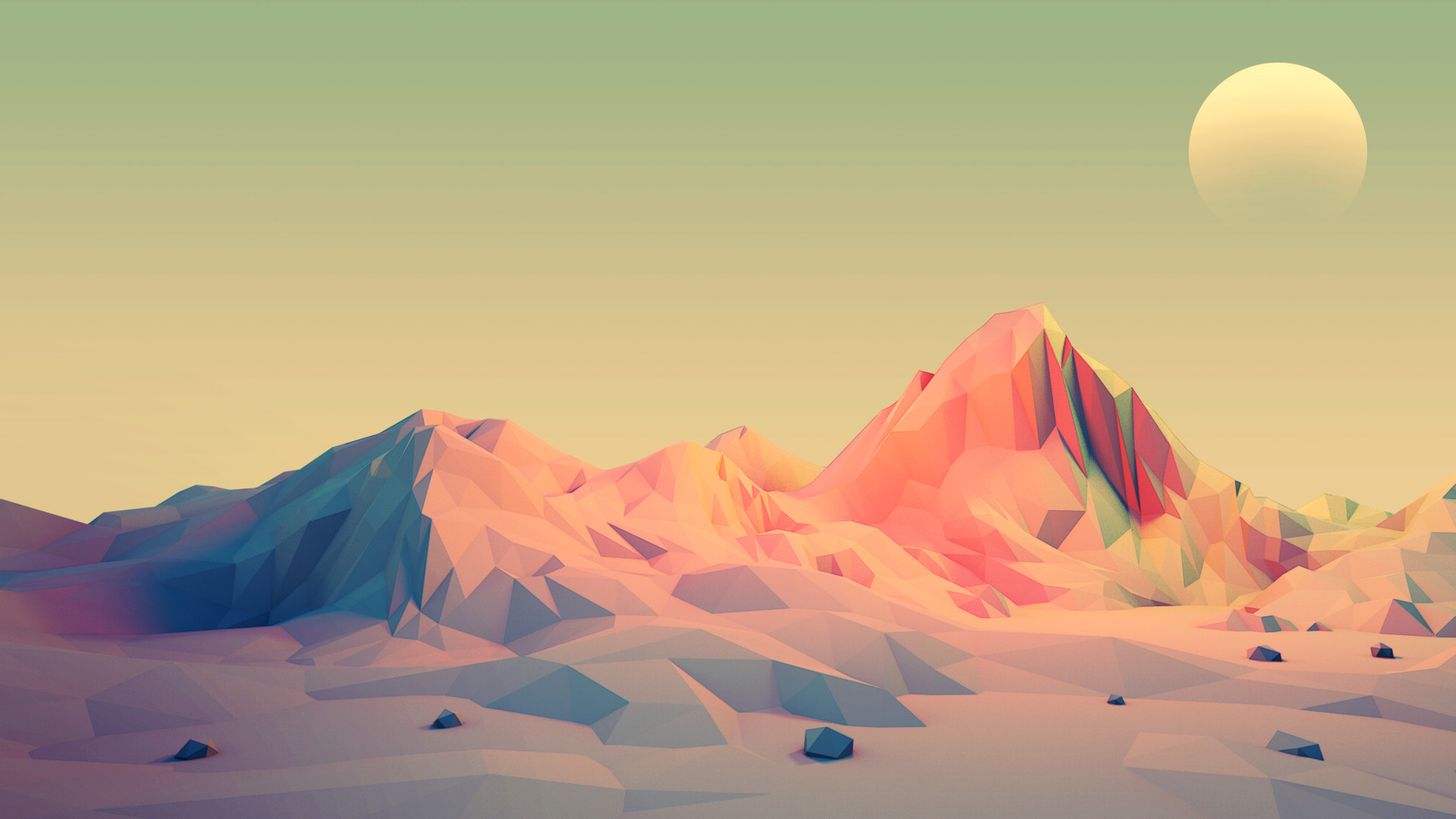 Low poly mountains with sun by Mark Kirkpatrick HD Wallpaper