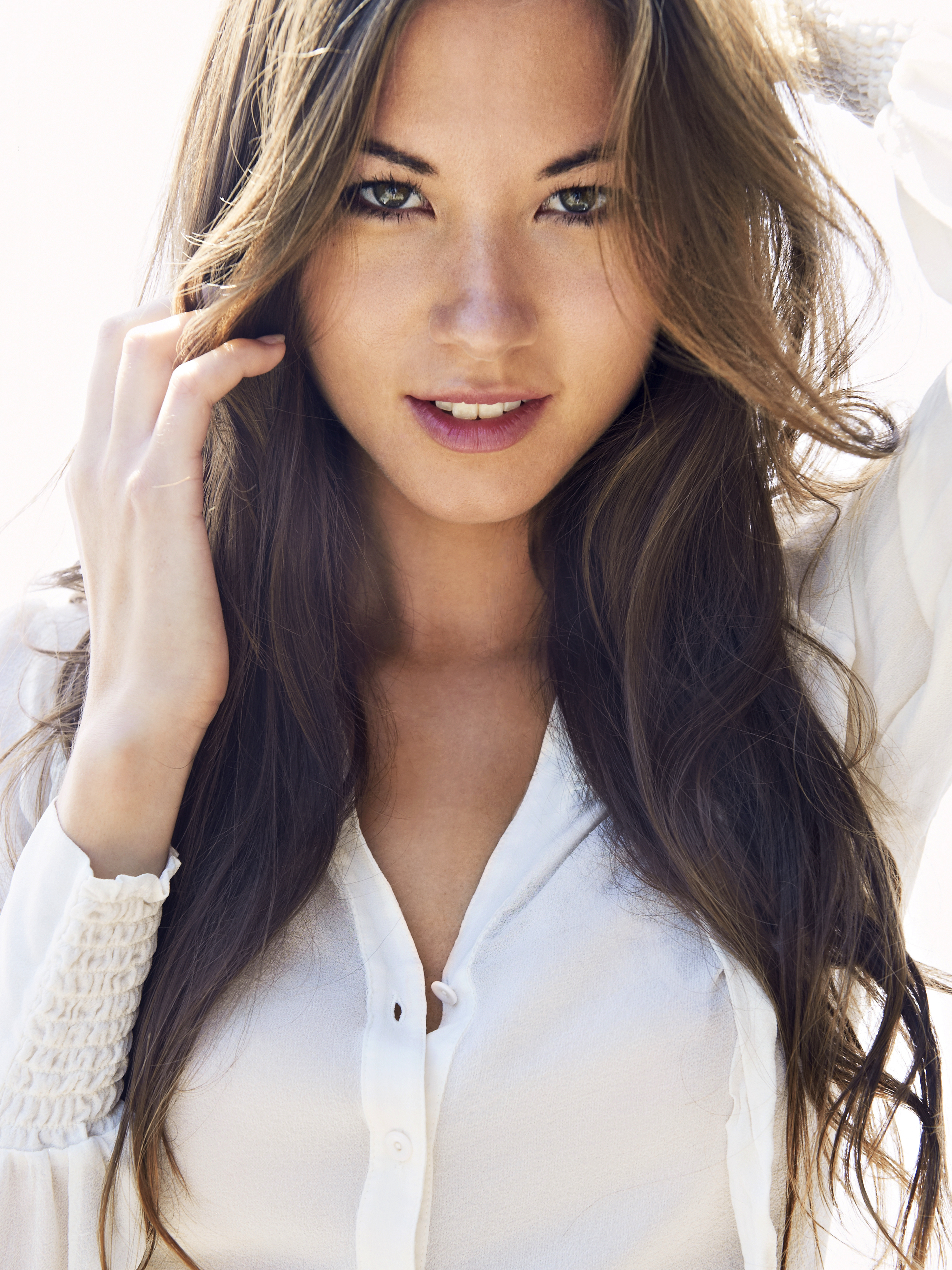 Megan Nakata portrait with long brown hair HD Wallpaper