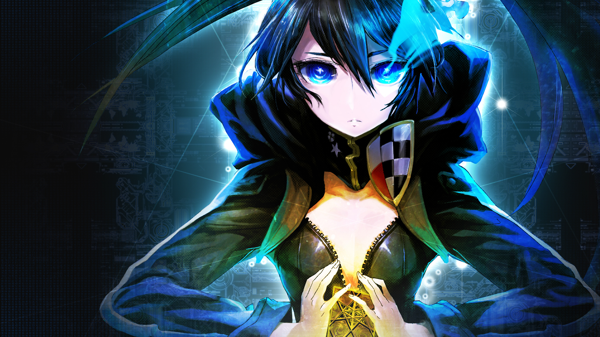 Black Rock Shooter with blue glowing eyes HD Wallpaper