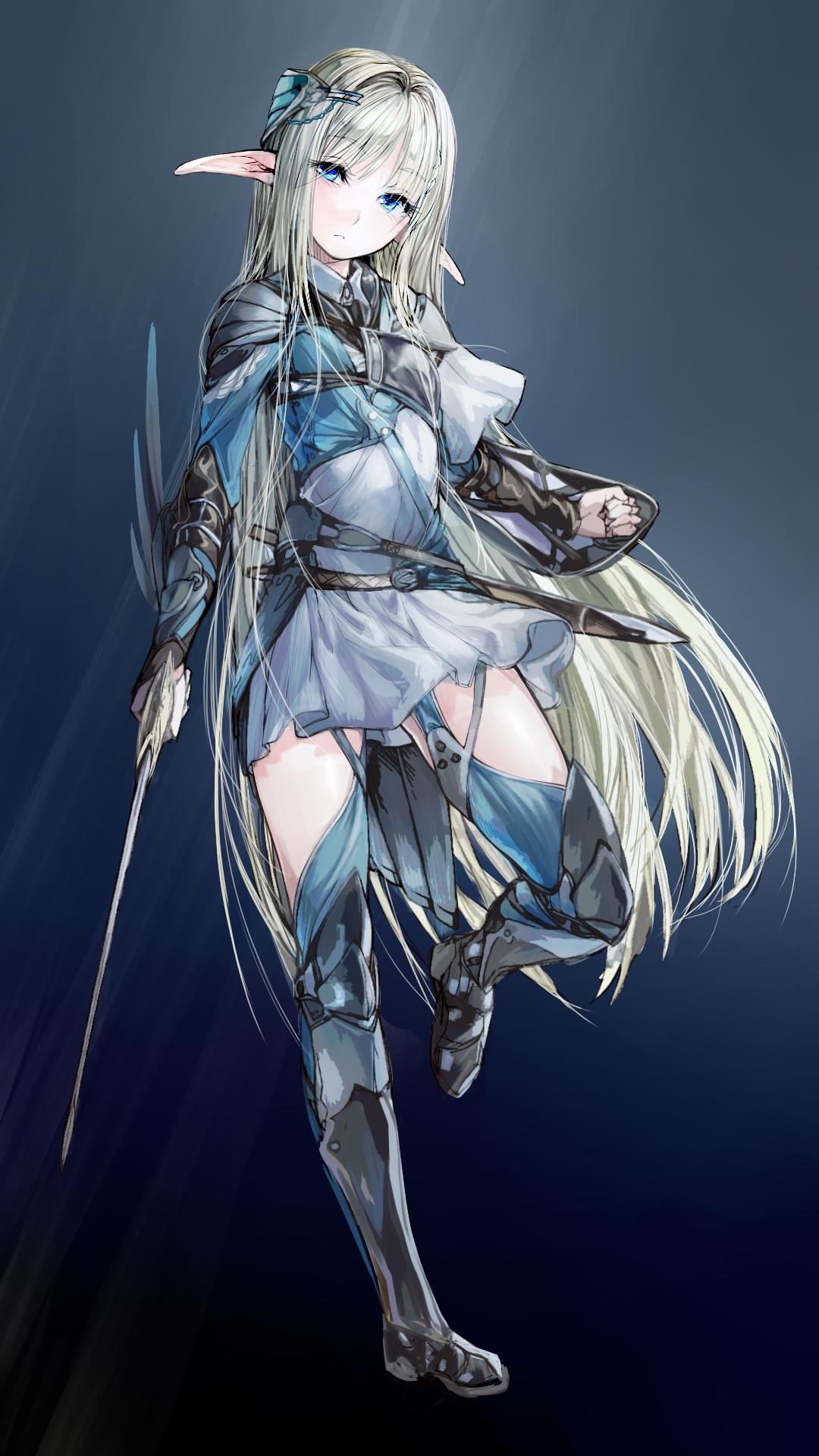 Anime elf girl with sword and armor HD Wallpaper