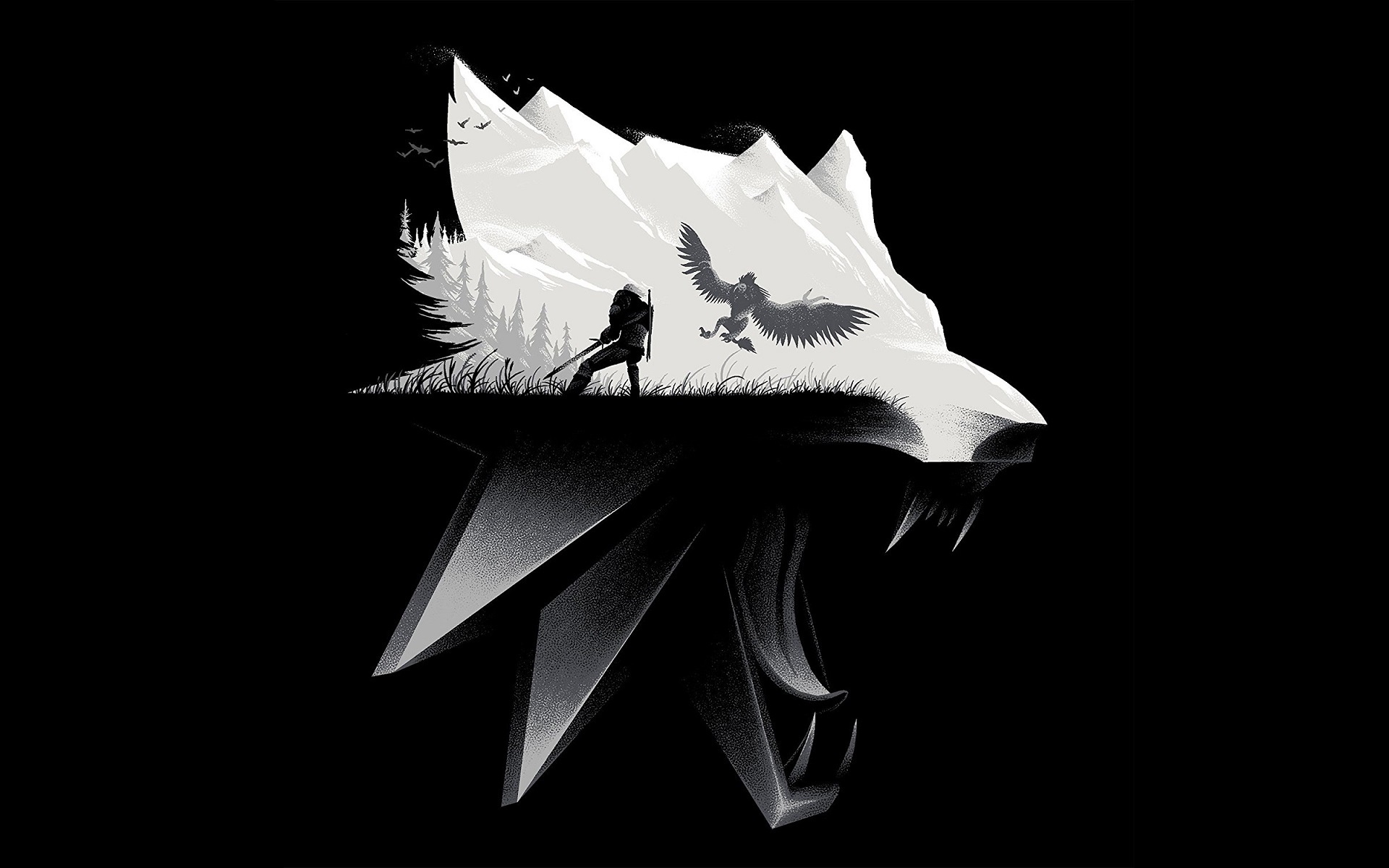 Geralt fighting a Griffin from The Witcher 3: Wild Hunt HD Wallpaper