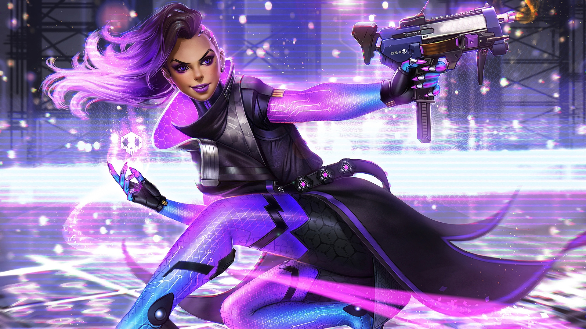 Sombra from Overwatch holding a gun HD Wallpaper