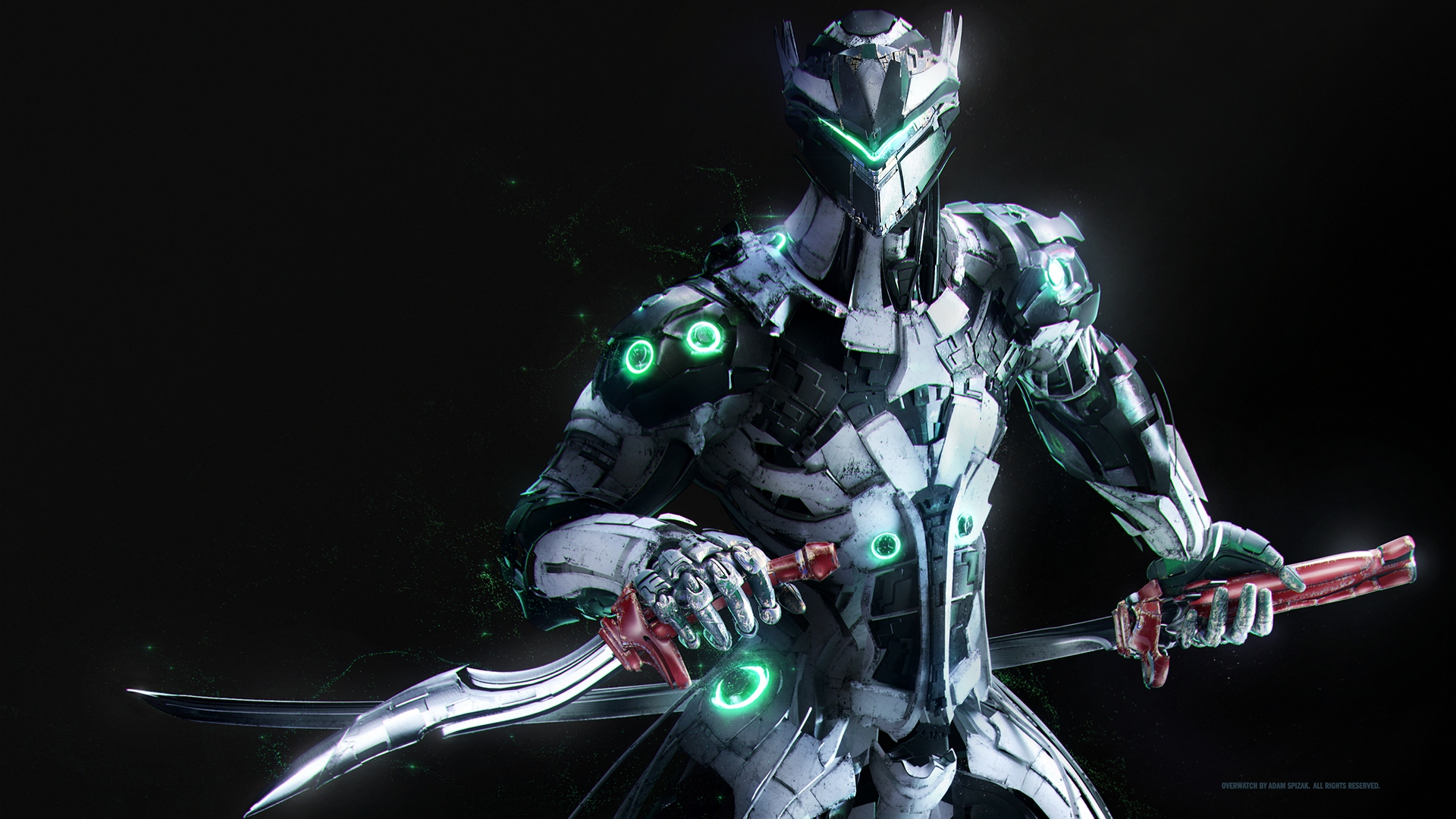 Genji from Overwatch holding katanas HD Wallpaper