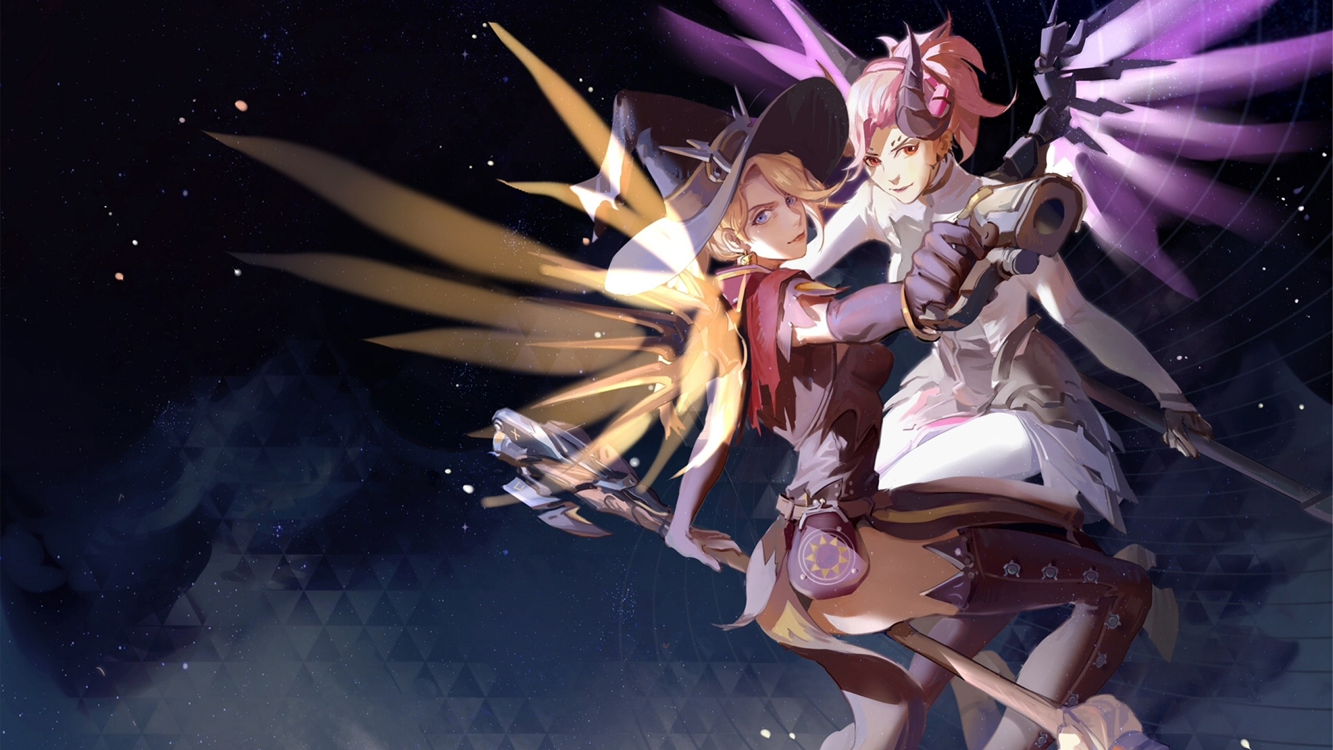 Mercy from Overwatch in witch and demon skins HD Wallpaper