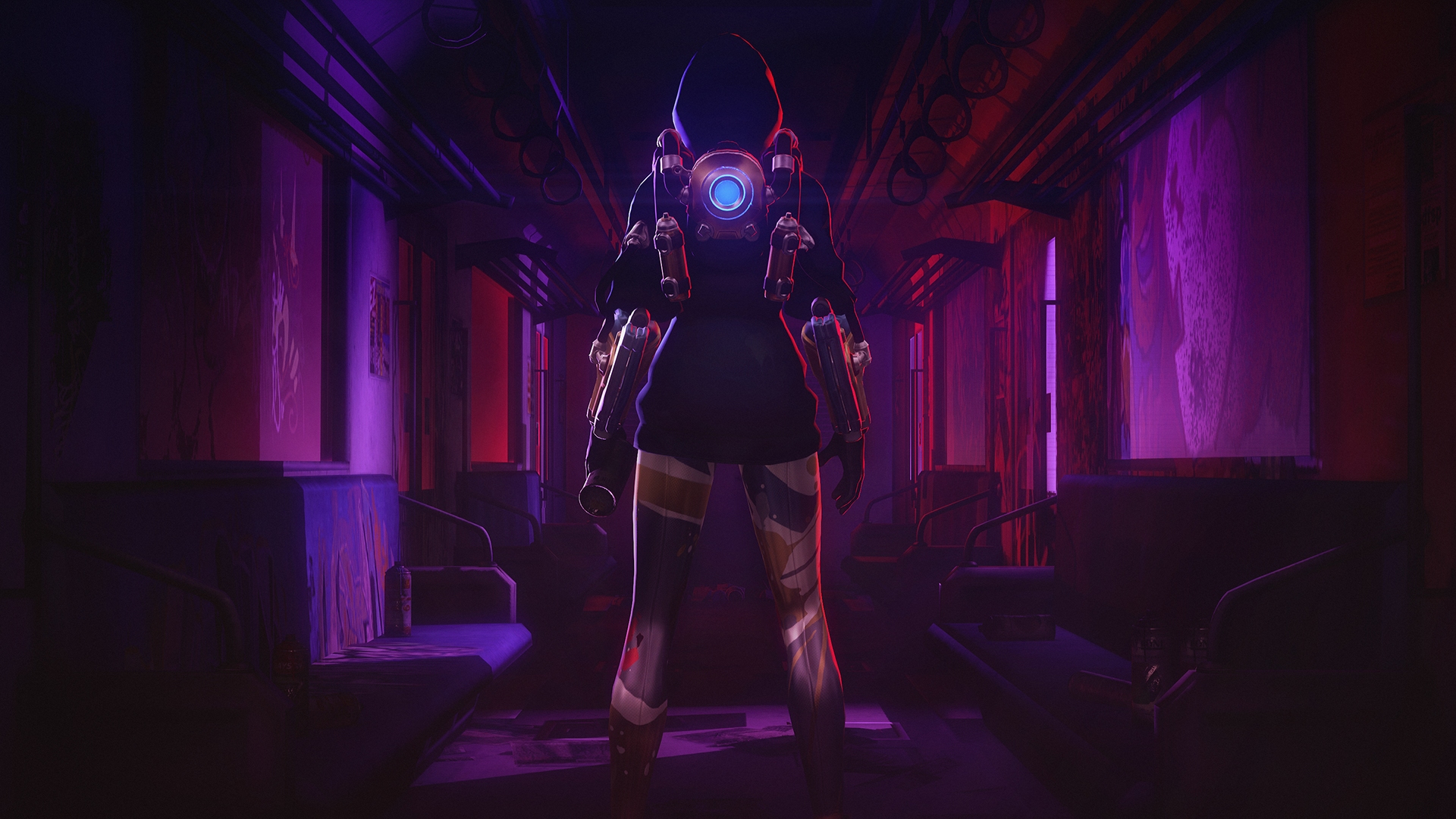 Tracer from Overwatch in a subway car HD Wallpaper