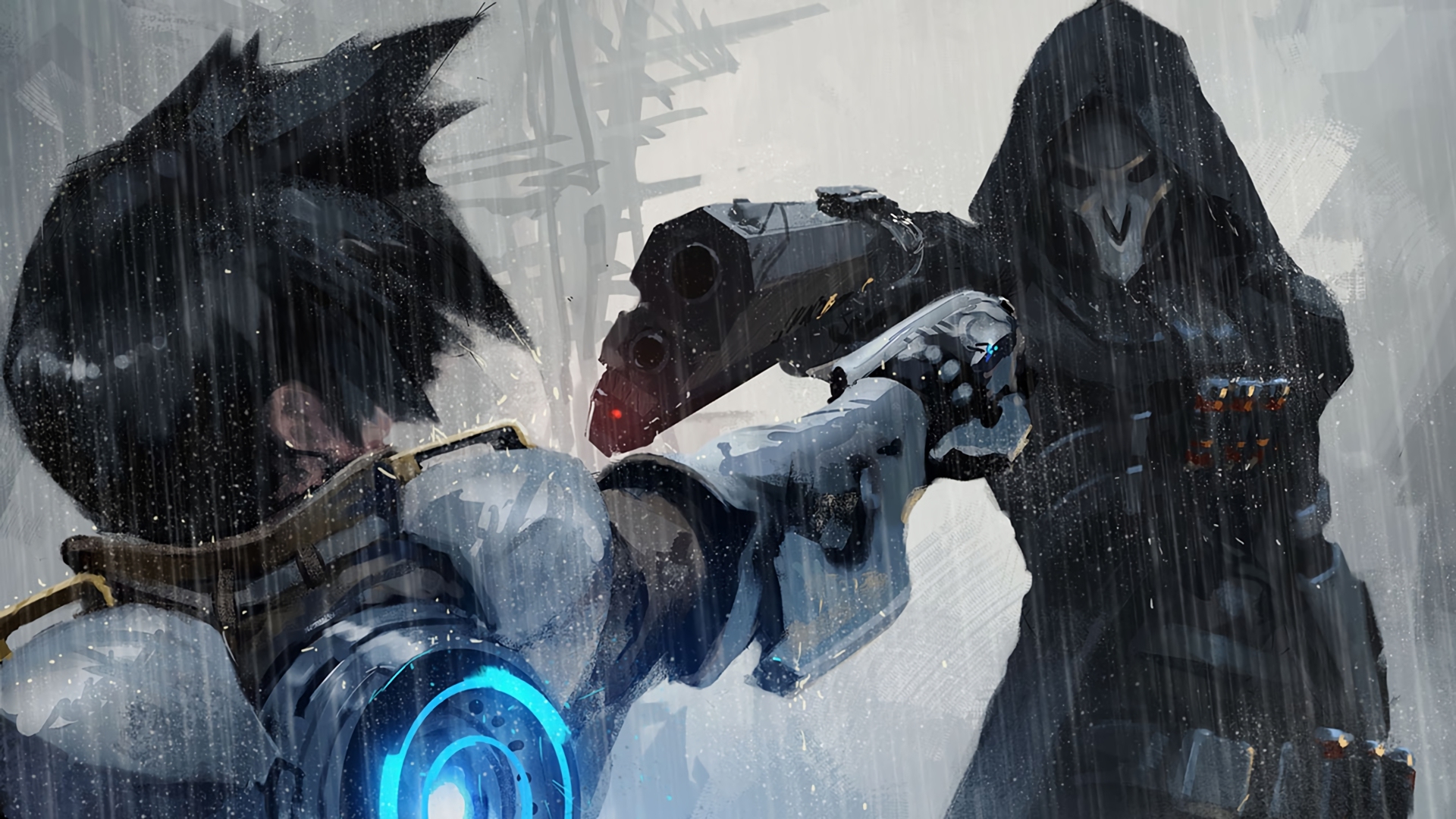 Tracer and Reaper from Overwatch in the rain HD Wallpaper